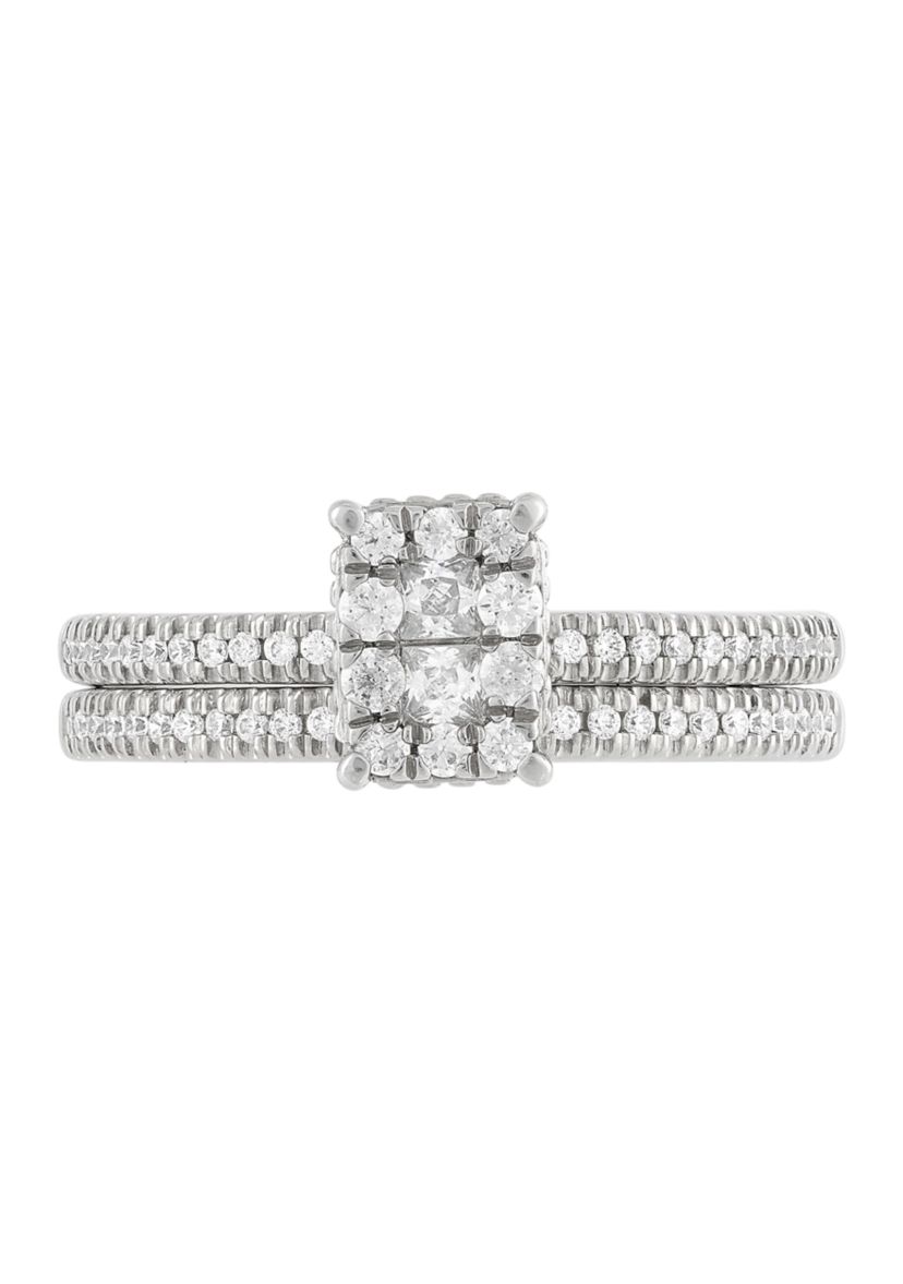 1/2 ct. t.w. Diamond  Princess Bridal Ring Set in 10K White Gold