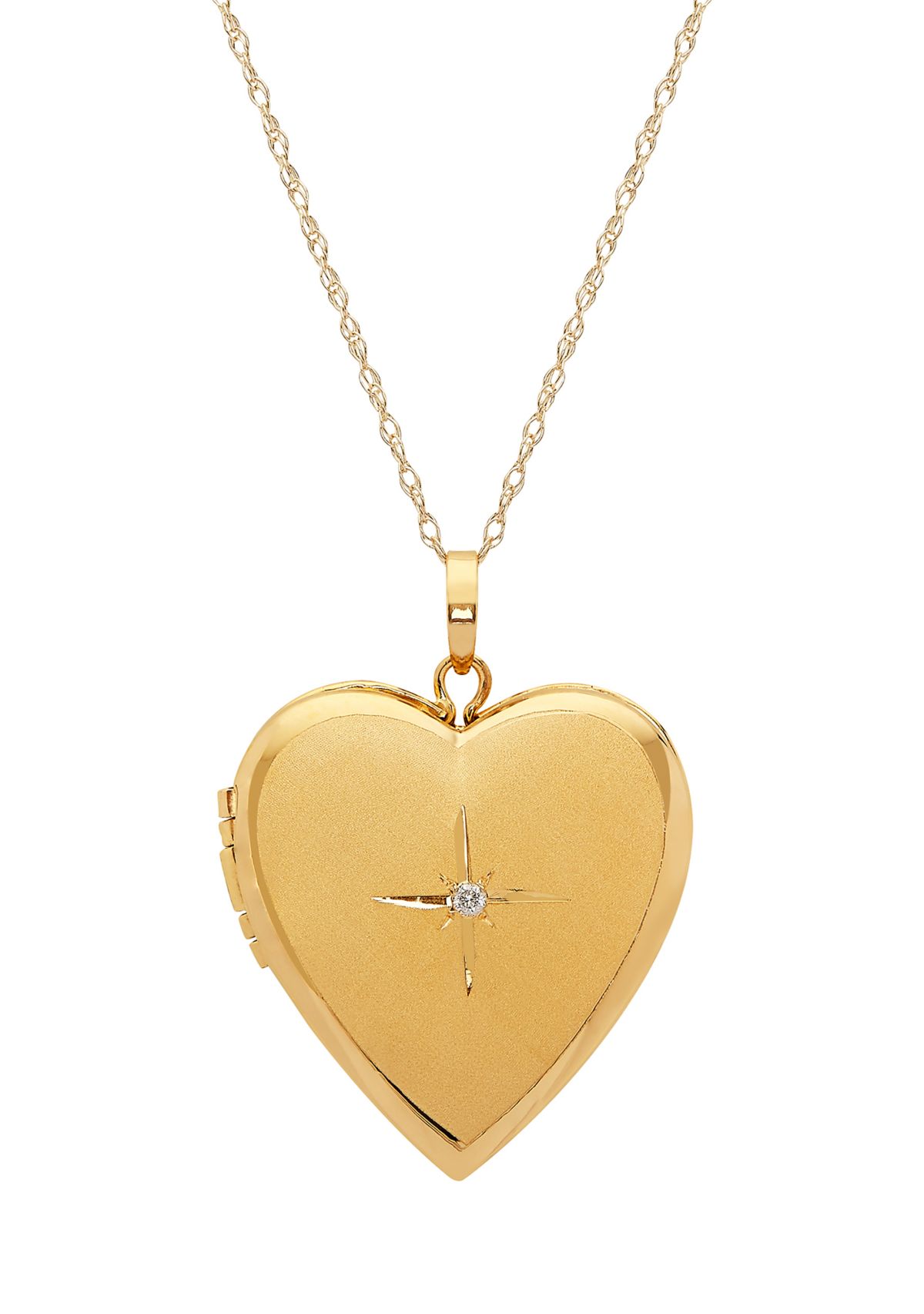 Diamond Heart Locket Necklace with 18" Rope Chain in 10K Yellow Gold