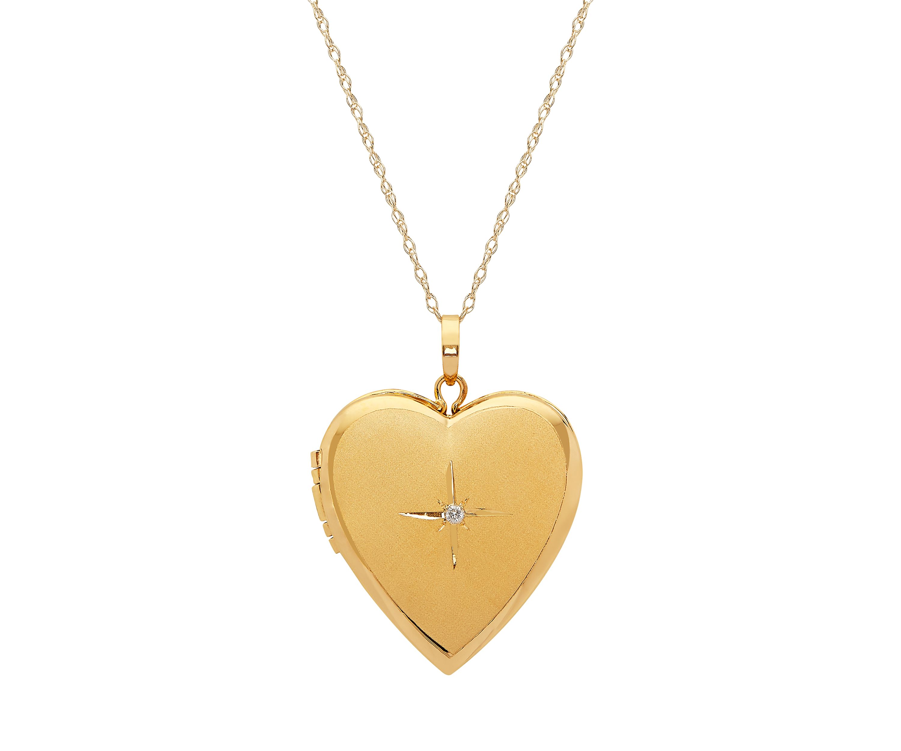 Diamond Heart Locket Necklace with 18" Rope Chain in 10K Yellow Gold