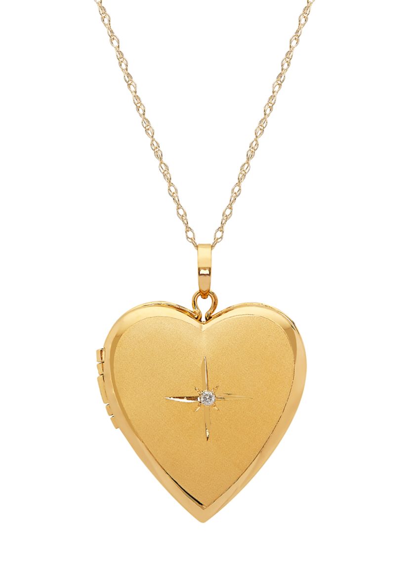 Diamond Heart Locket Necklace with 18" Rope Chain in 10K Yellow Gold