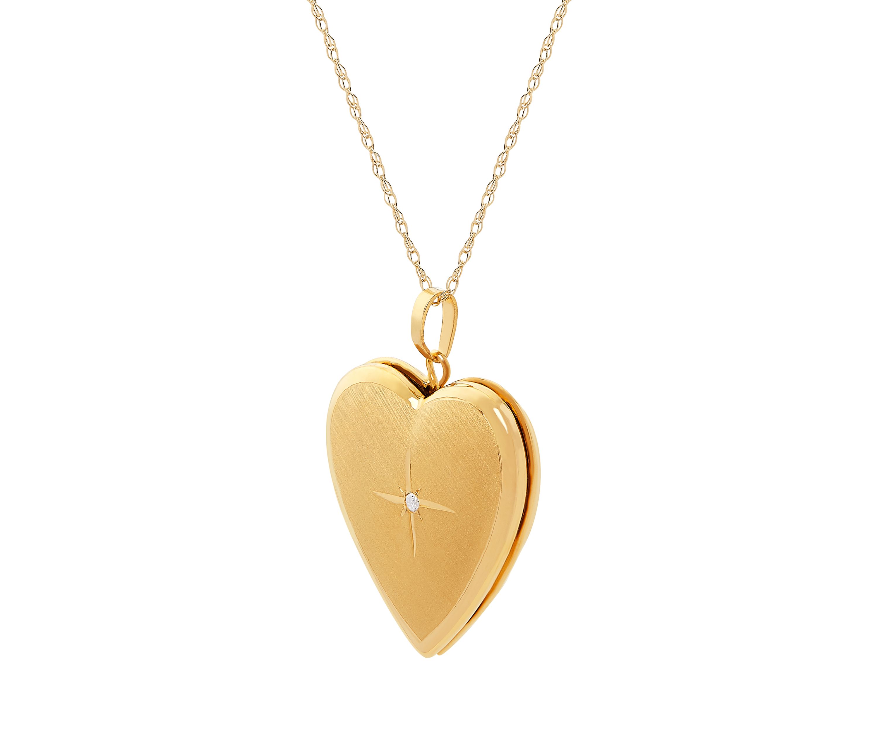 Diamond Heart Locket Necklace with 18" Rope Chain in 10K Yellow Gold