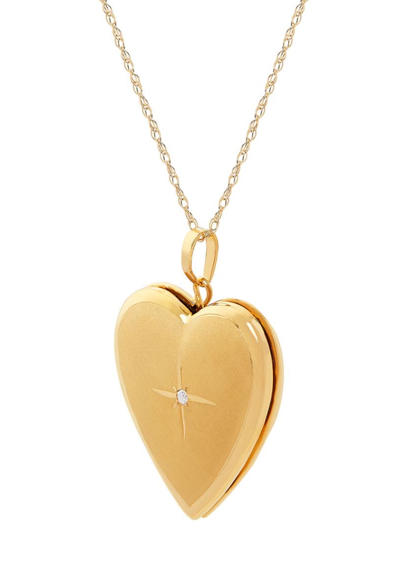 Diamond Heart Locket Necklace with 18" Rope Chain in 10K Yellow Gold