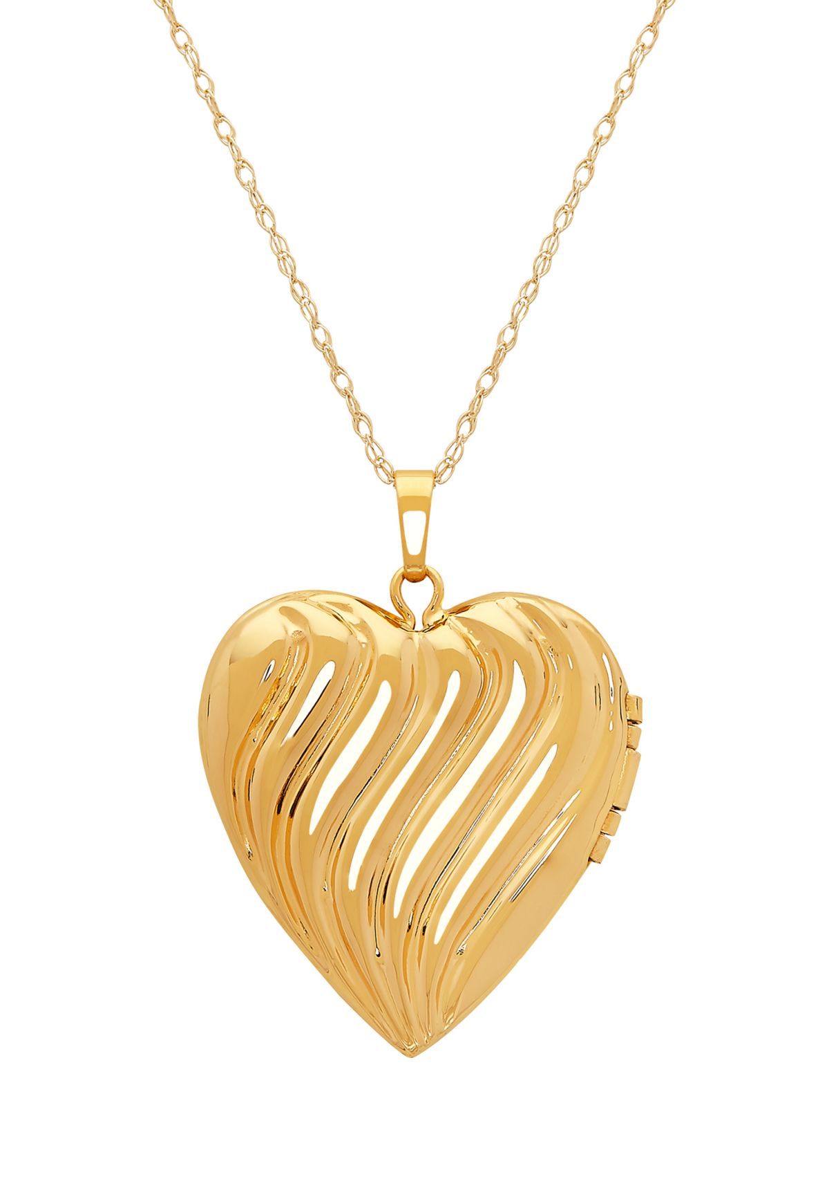 Diamond Heart Locket Necklace with 18" Rope Chain in 10K Yellow Gold