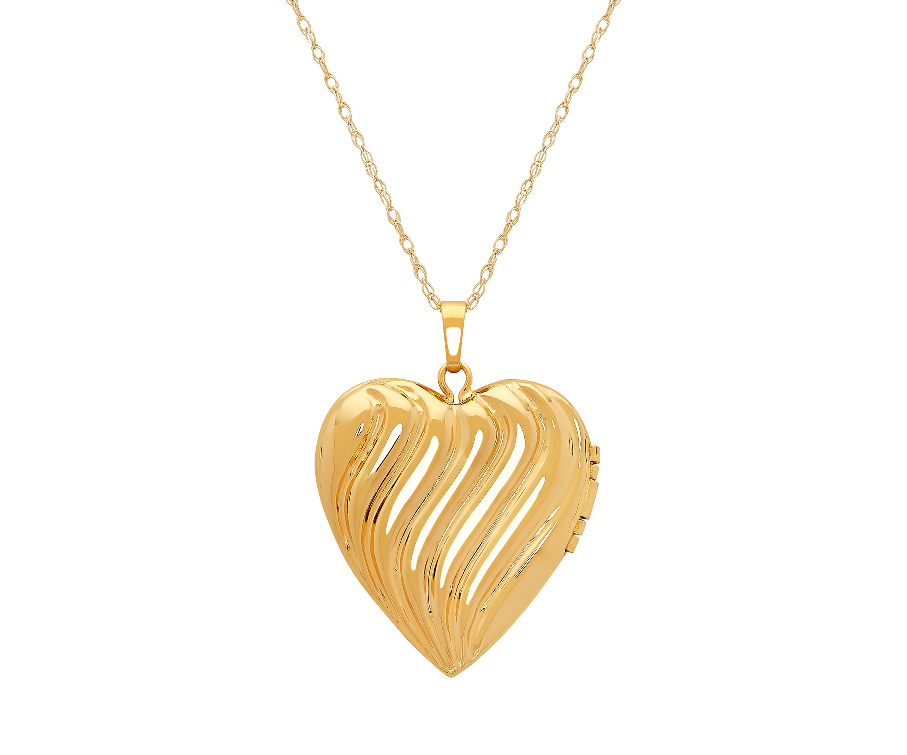 Diamond Heart Locket Necklace with 18" Rope Chain in 10K Yellow Gold