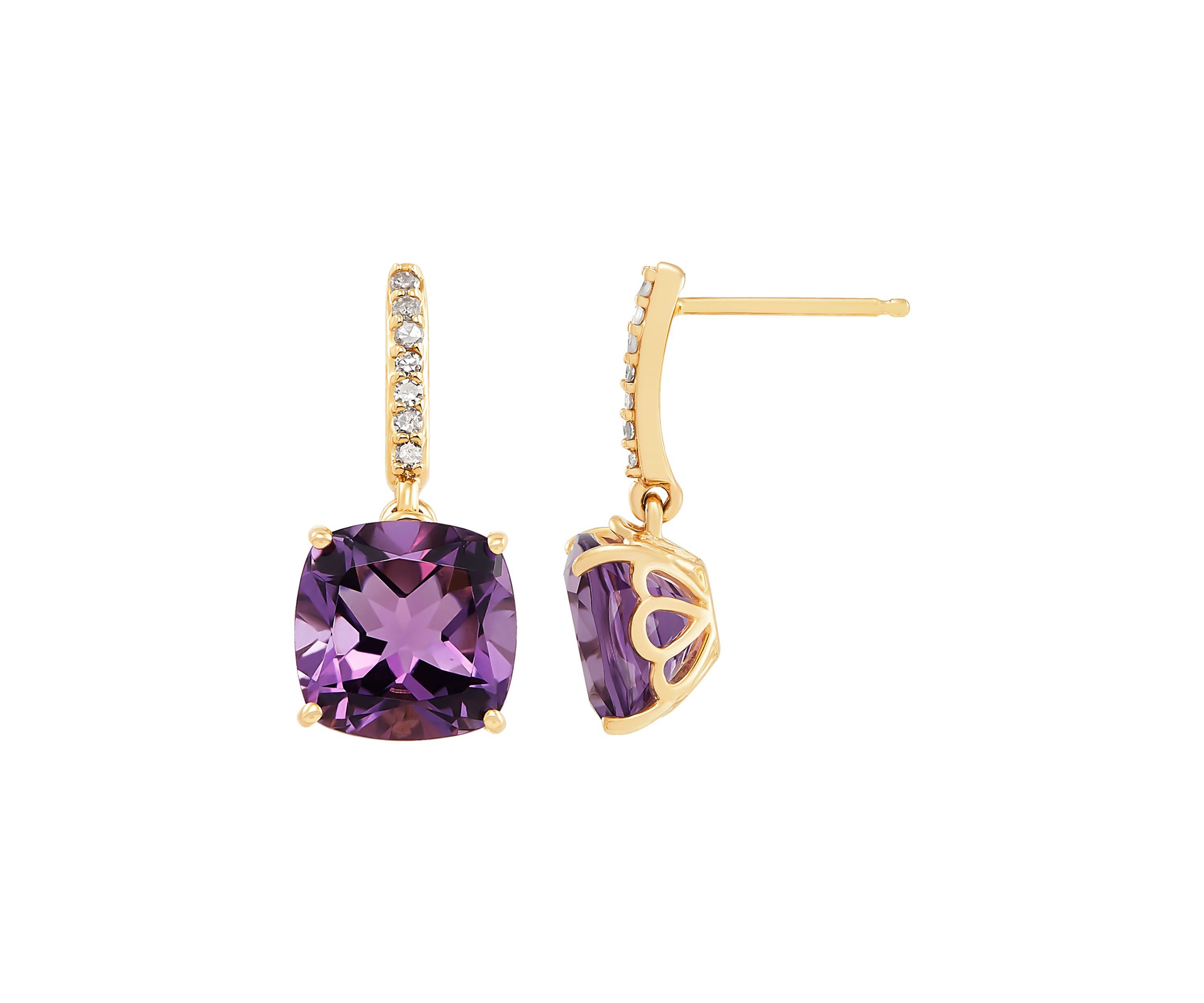 1/10 ct. t.w. Diamond and Amethyst Earrings in 14K Yellow Gold