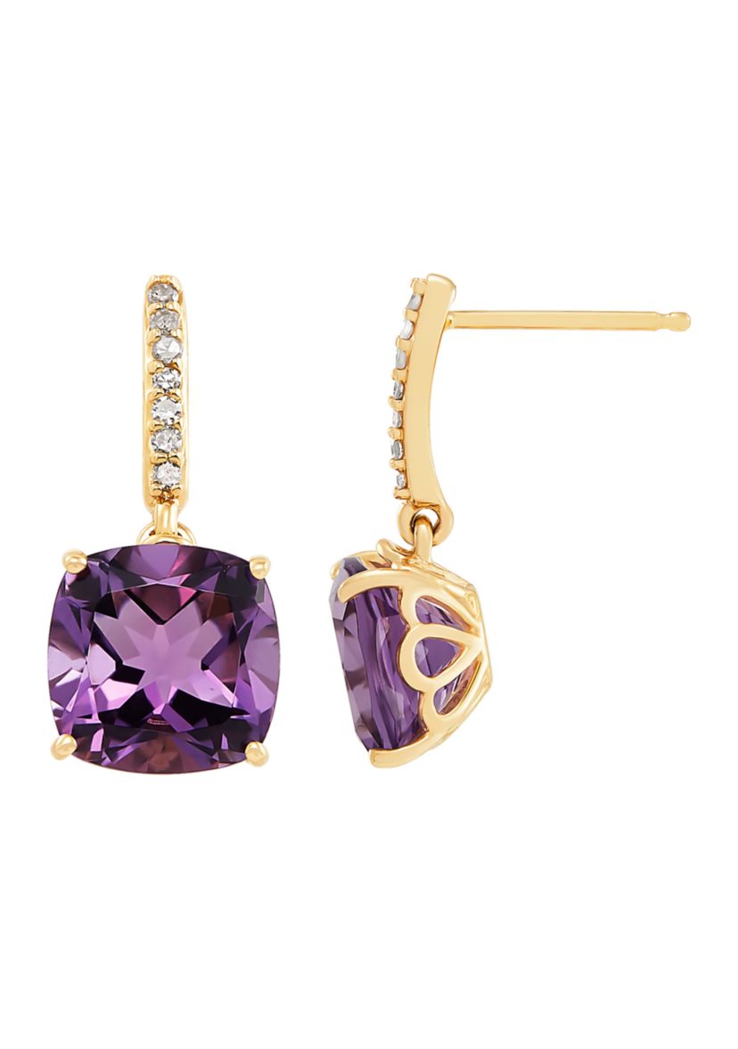 1/10 ct. t.w. Diamond and Amethyst Earrings in 14K Yellow Gold