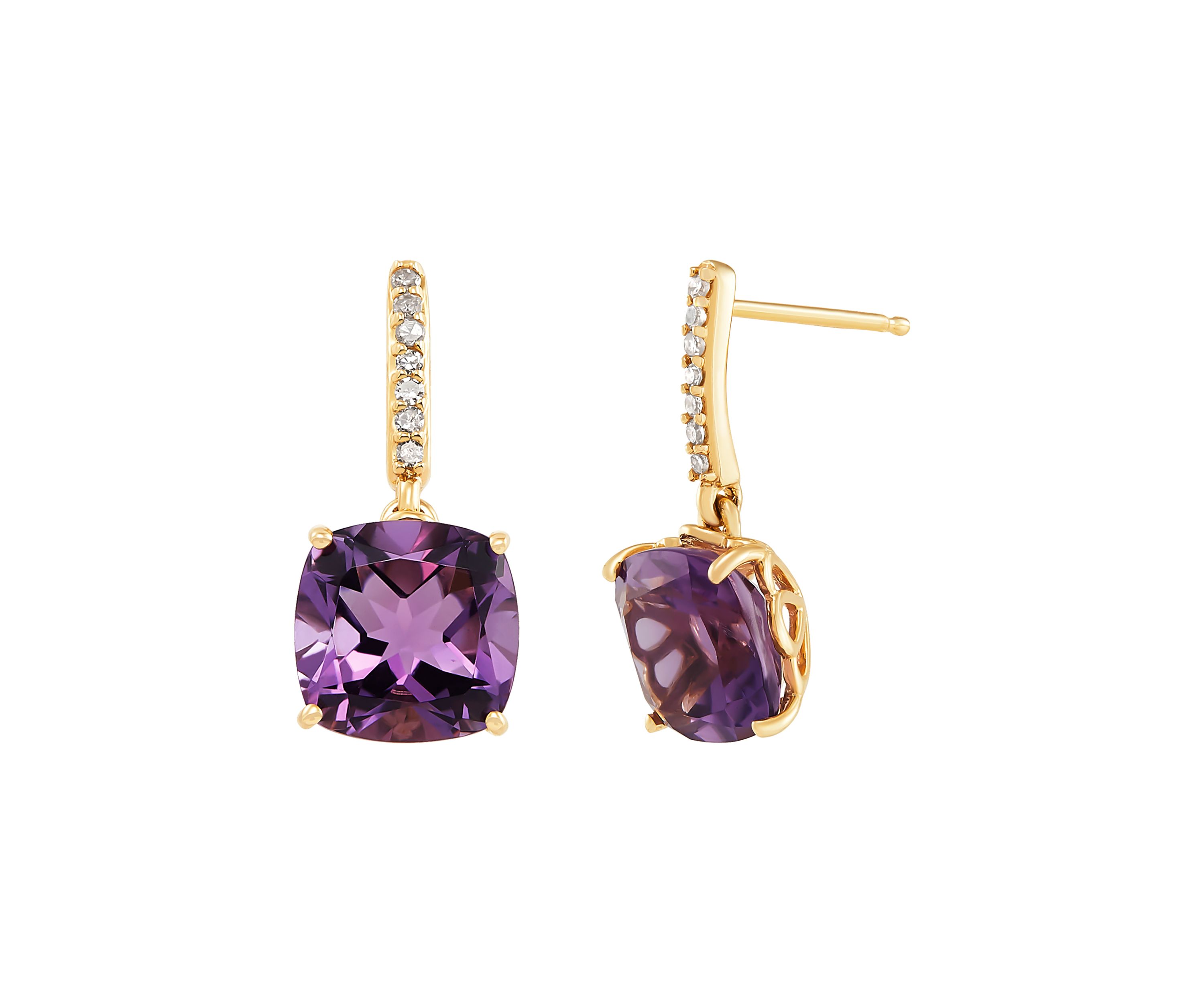 1/10 ct. t.w. Diamond and Amethyst Earrings in 14K Yellow Gold