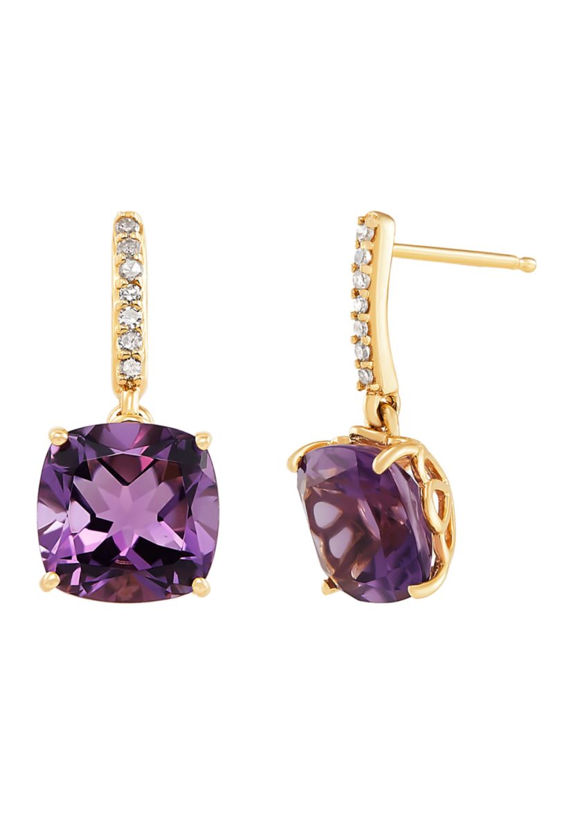 1/10 ct. t.w. Diamond and Amethyst Earrings in 14K Yellow Gold