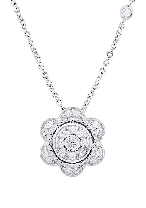 Ringjewels Flower Pendant Necklace W/18 Chain 0.04 Cts Round Sim Diamond in 14K Gold Plated 925 Silver
