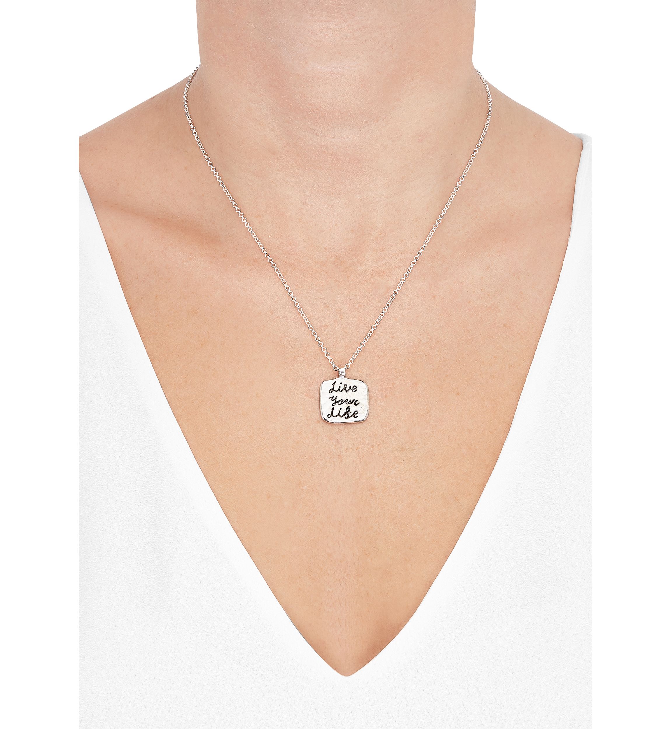 Square Drop Design Pendant Necklace with 20" Chain in Sterling Silver