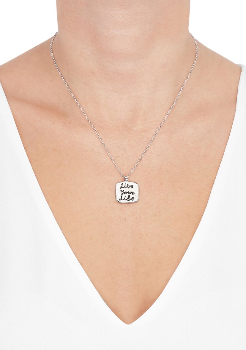 Square Drop Design Pendant Necklace with 20" Chain in Sterling Silver