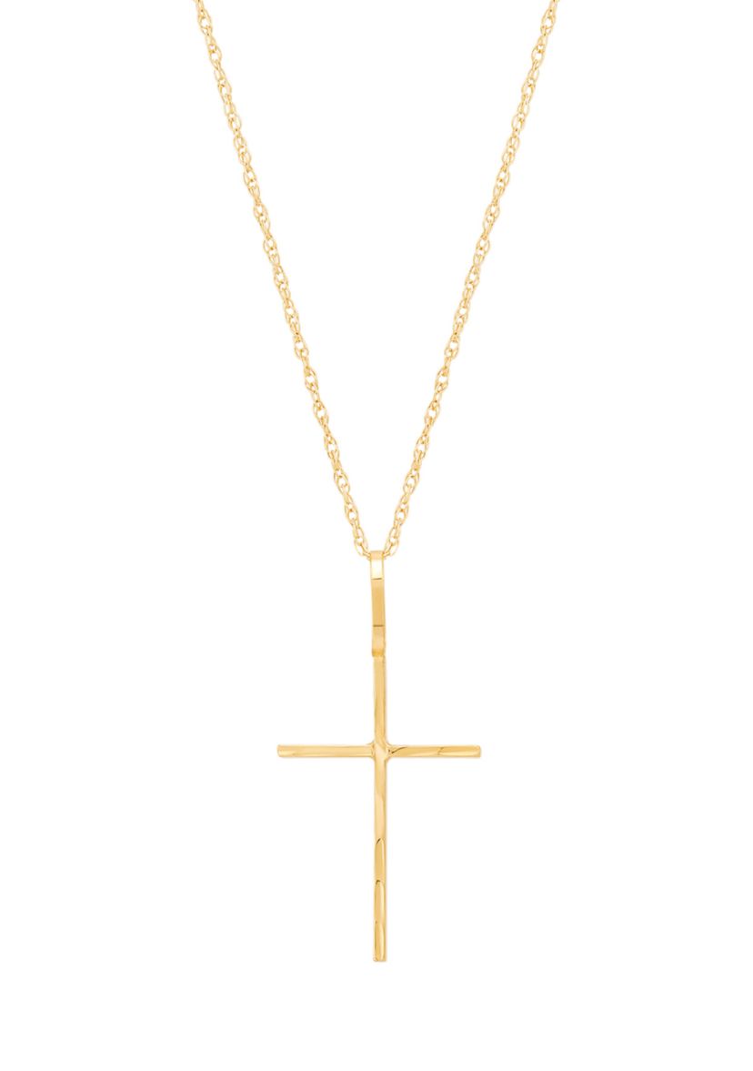 Thin Cross Pendant with 18" Rope Chain in 10K Yellow Gold