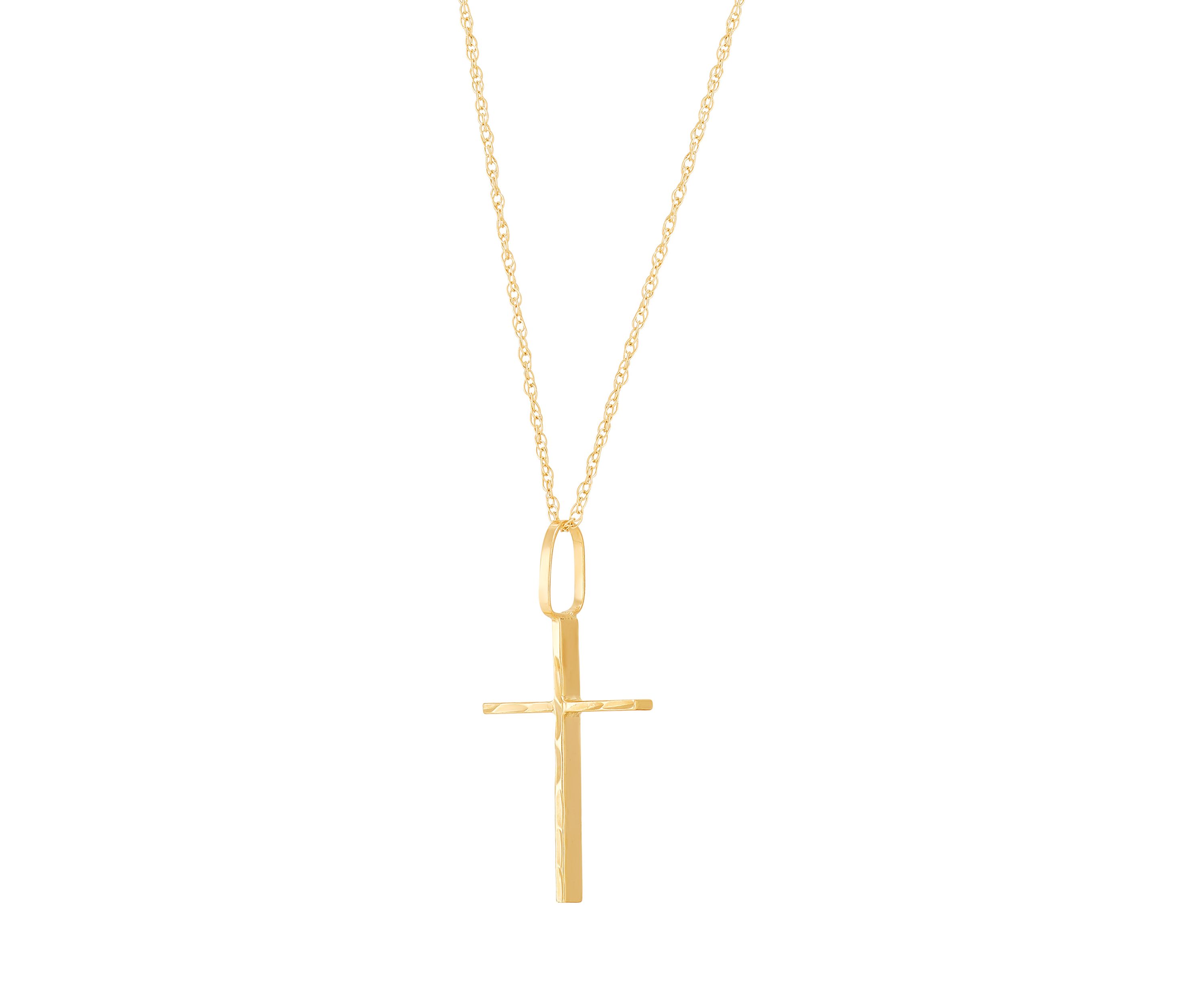Thin Cross Pendant with 18" Rope Chain in 10K Yellow Gold