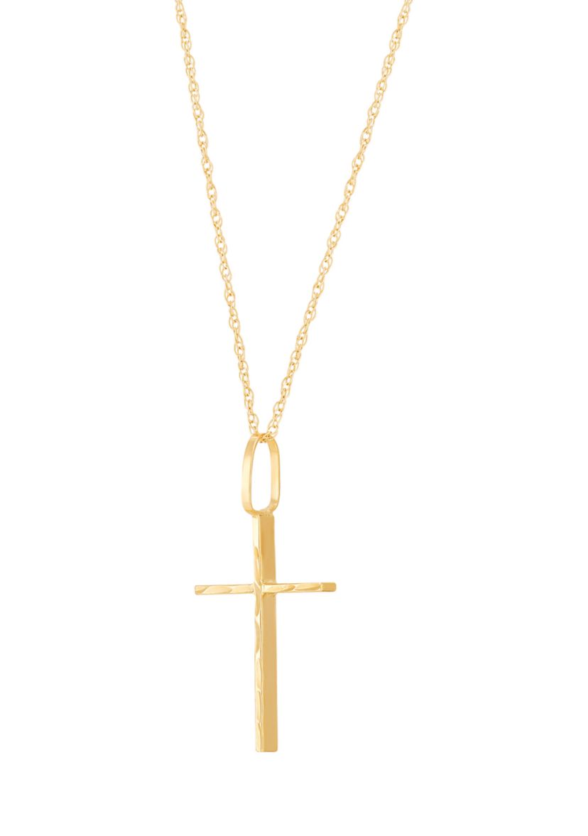 Thin Cross Pendant with 18" Rope Chain in 10K Yellow Gold