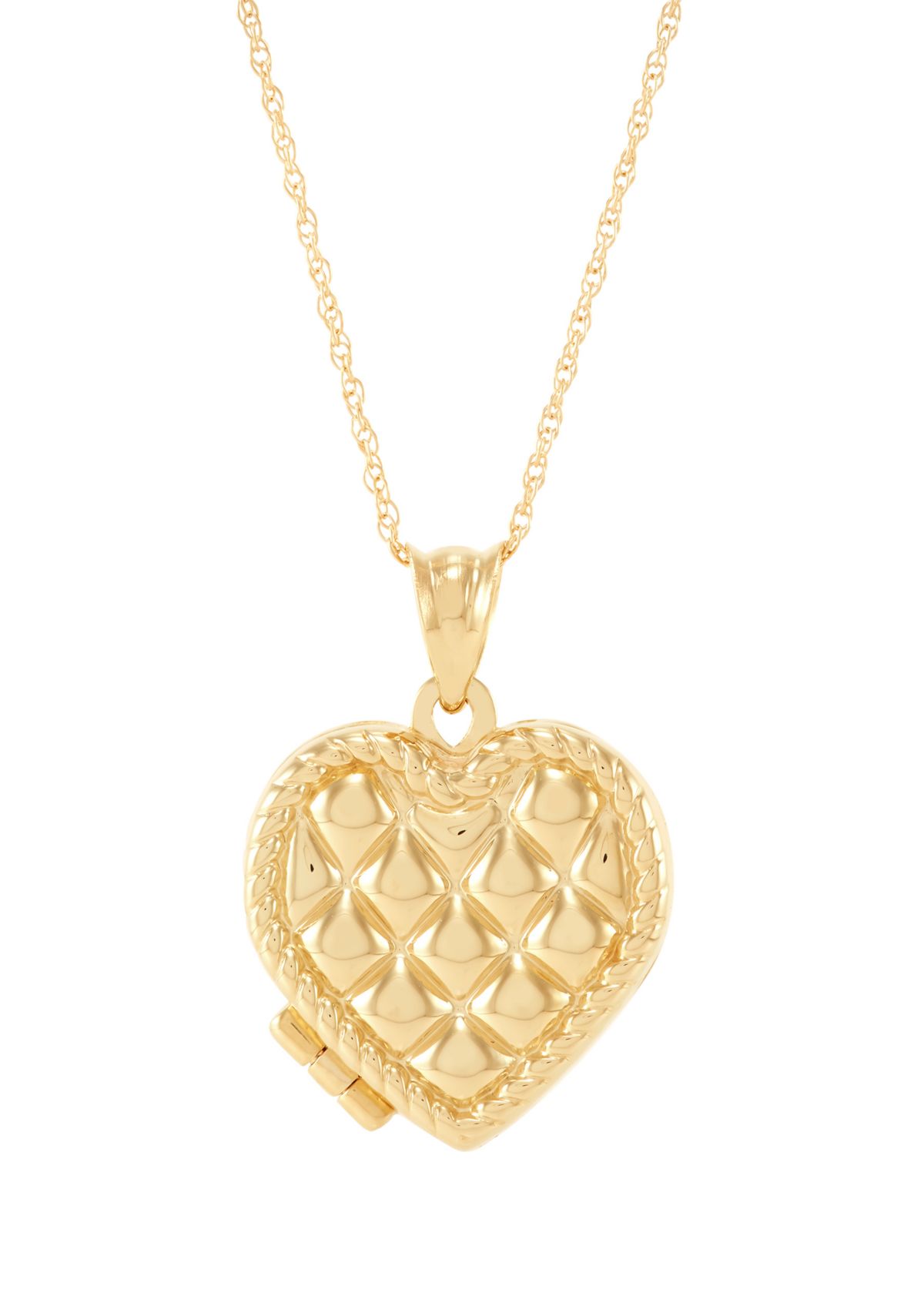 Heart Locket Necklace with 18" Rope Chain in 10K Yellow Gold