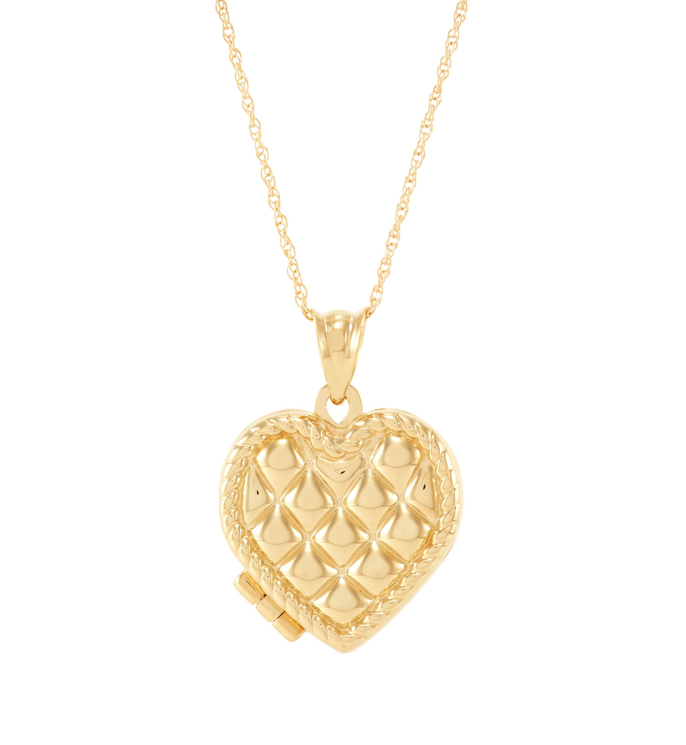 Heart Locket Necklace with 18" Rope Chain in 10K Yellow Gold