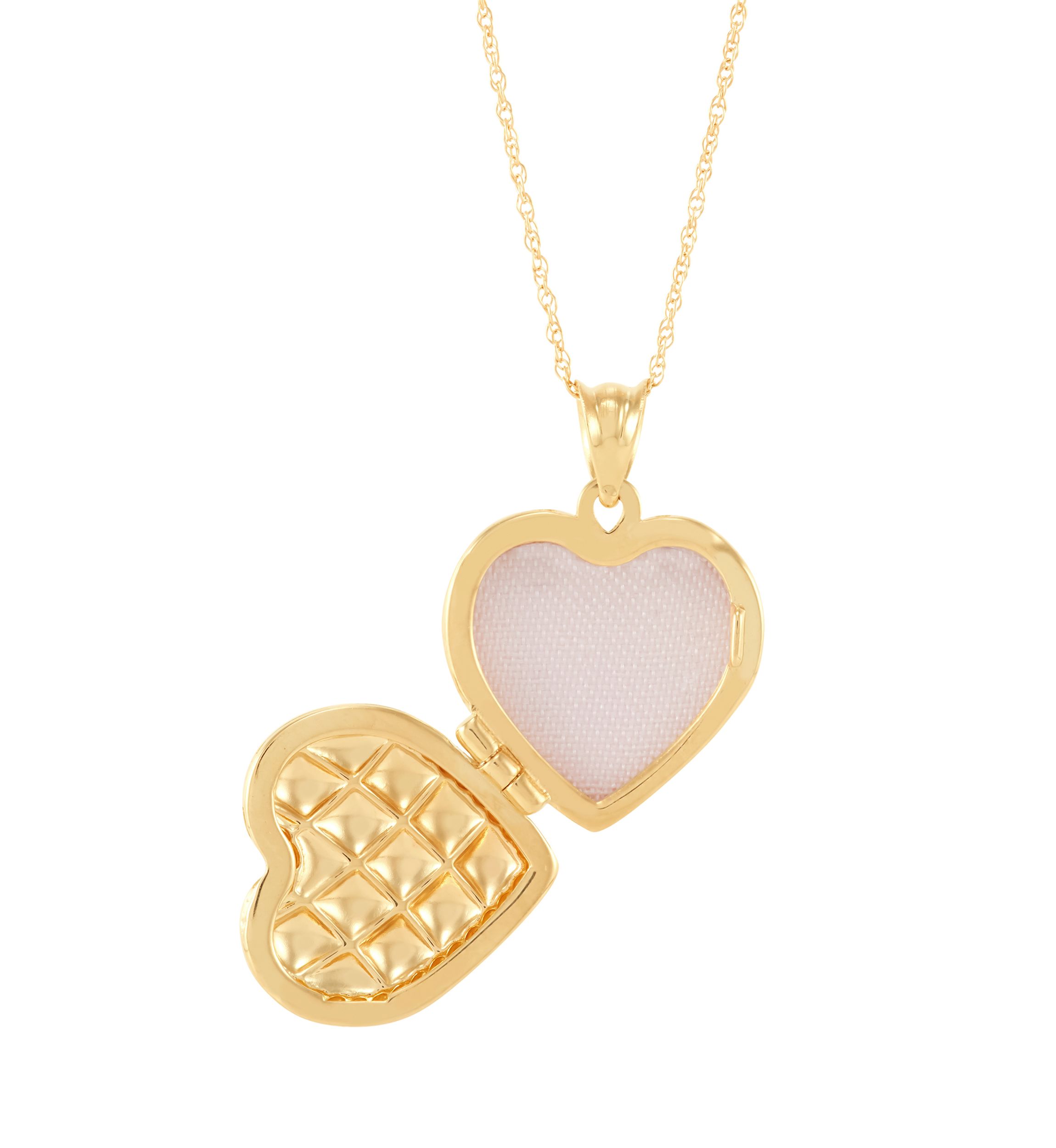 Heart Locket Necklace with 18" Rope Chain in 10K Yellow Gold