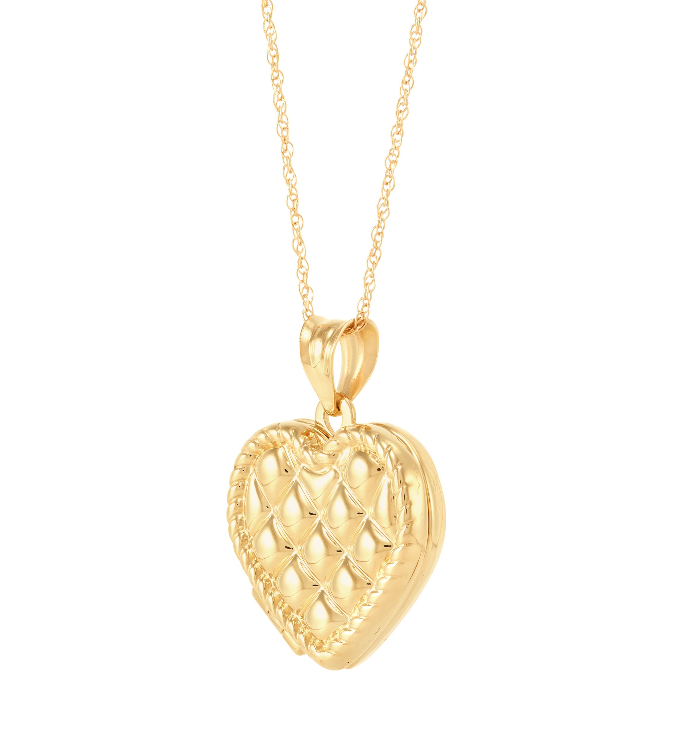 Heart Locket Necklace with 18" Rope Chain in 10K Yellow Gold