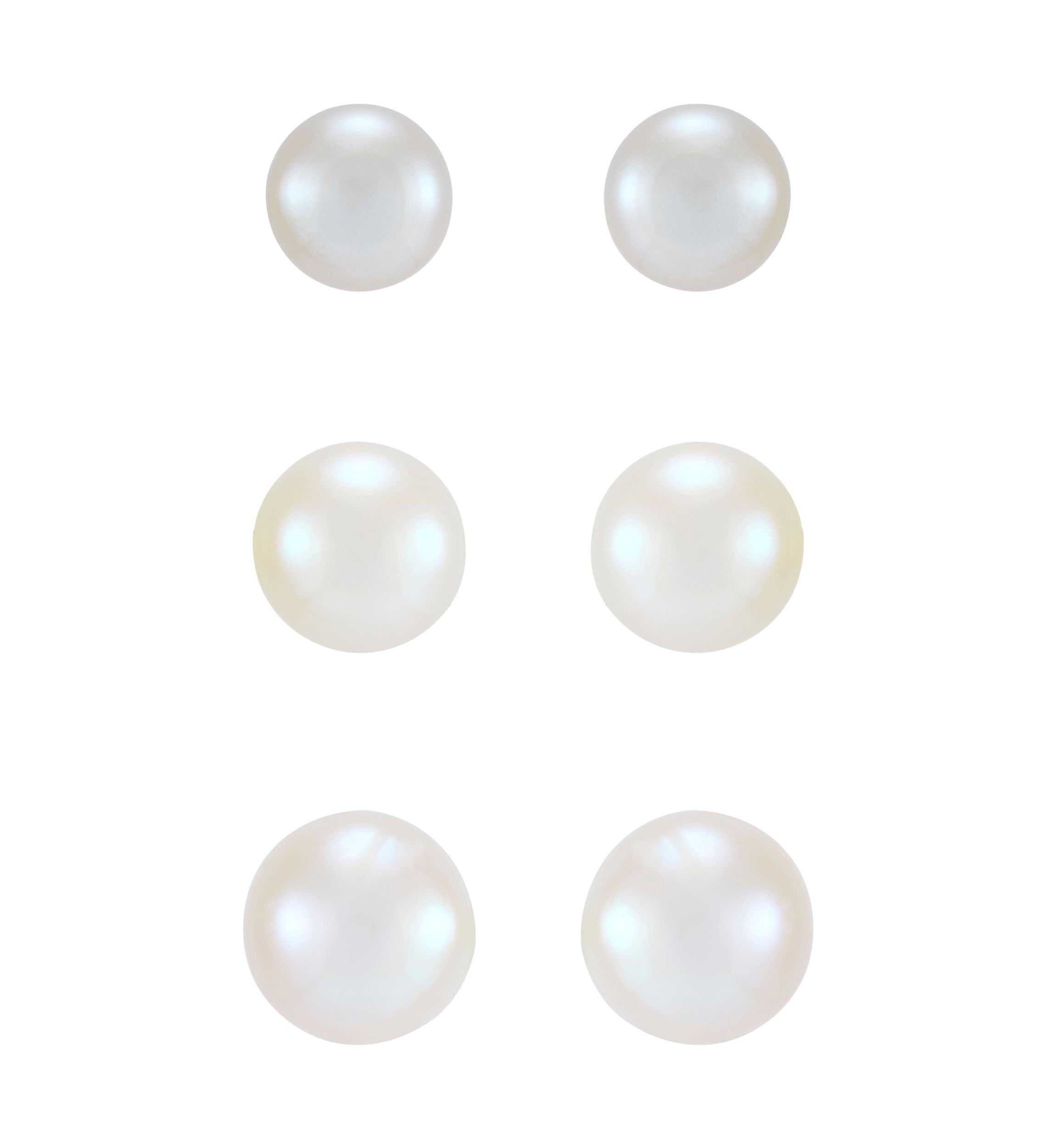 Button White Pearl Stud Earrings in Sterling Silver - Set of 3