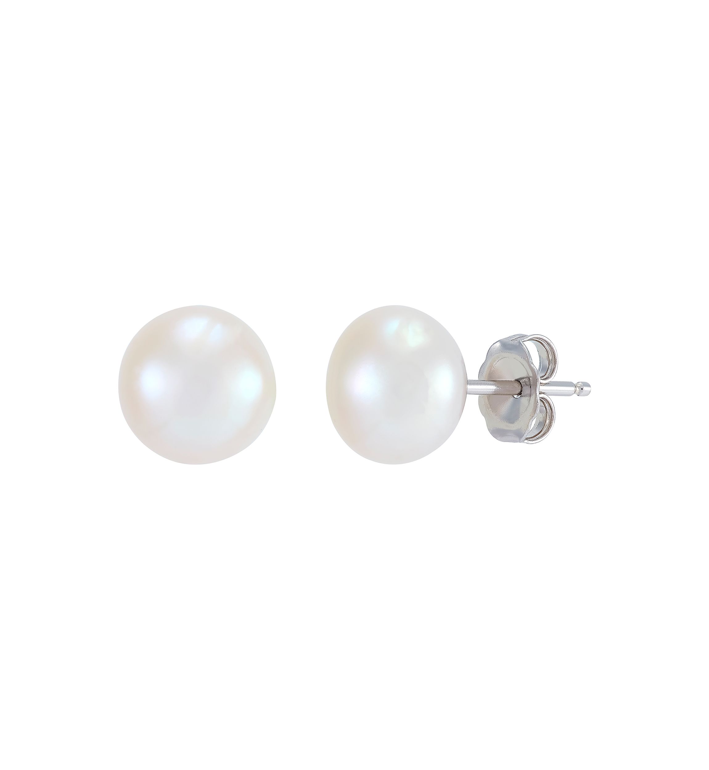 Button White Pearl Stud Earrings in Sterling Silver - Set of 3