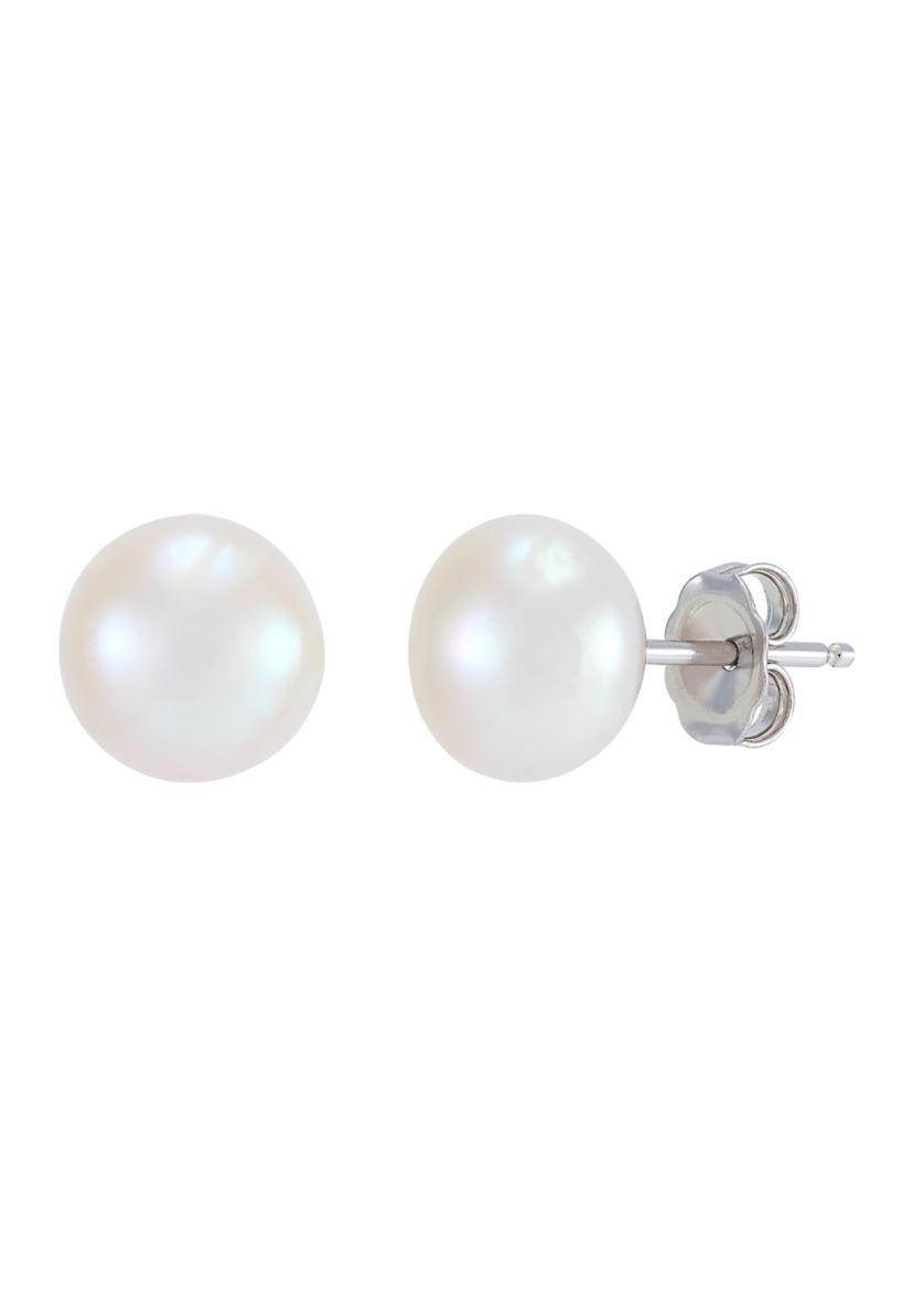 Button White Pearl Stud Earrings in Sterling Silver - Set of 3