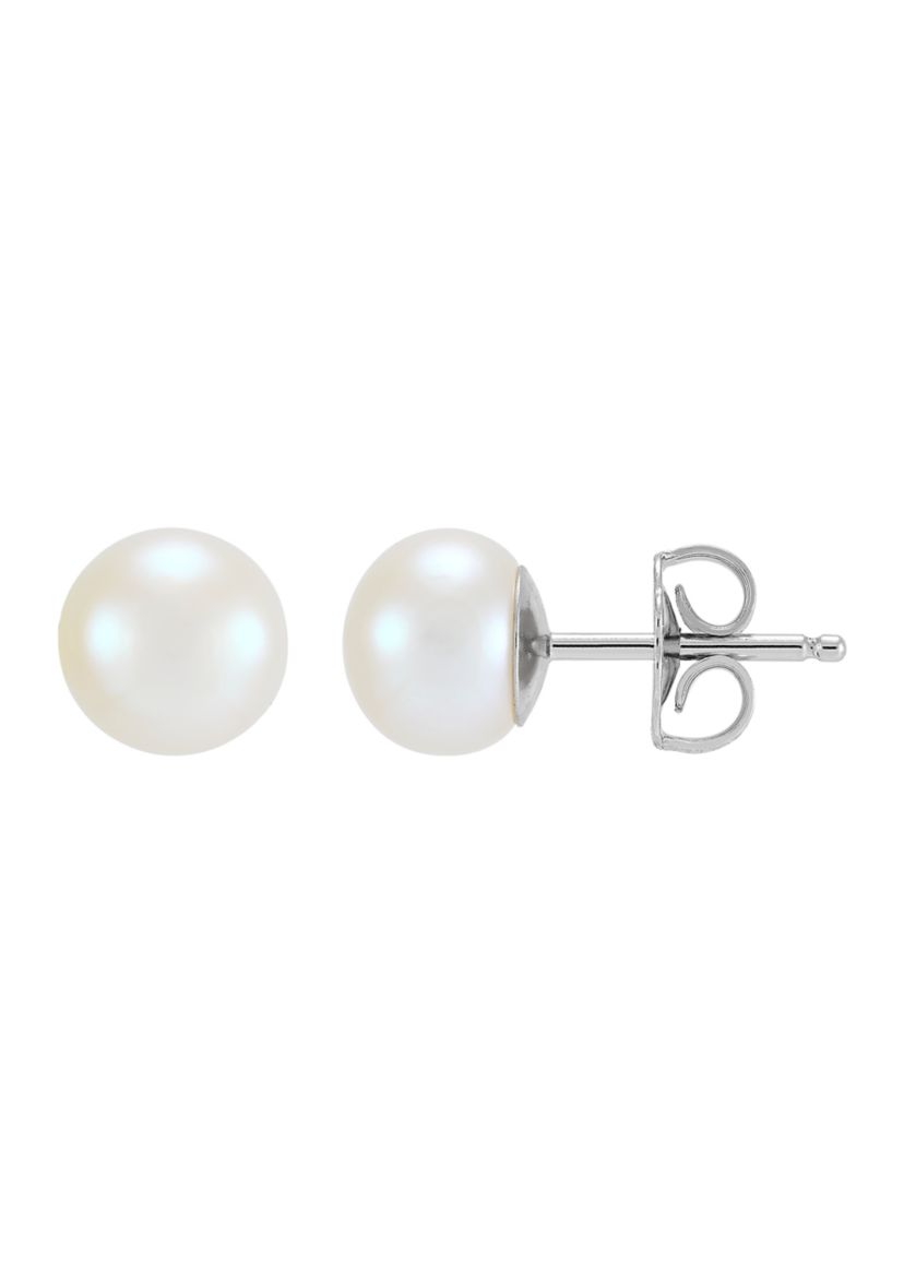 Button White Pearl Stud Earrings in Sterling Silver - Set of 3