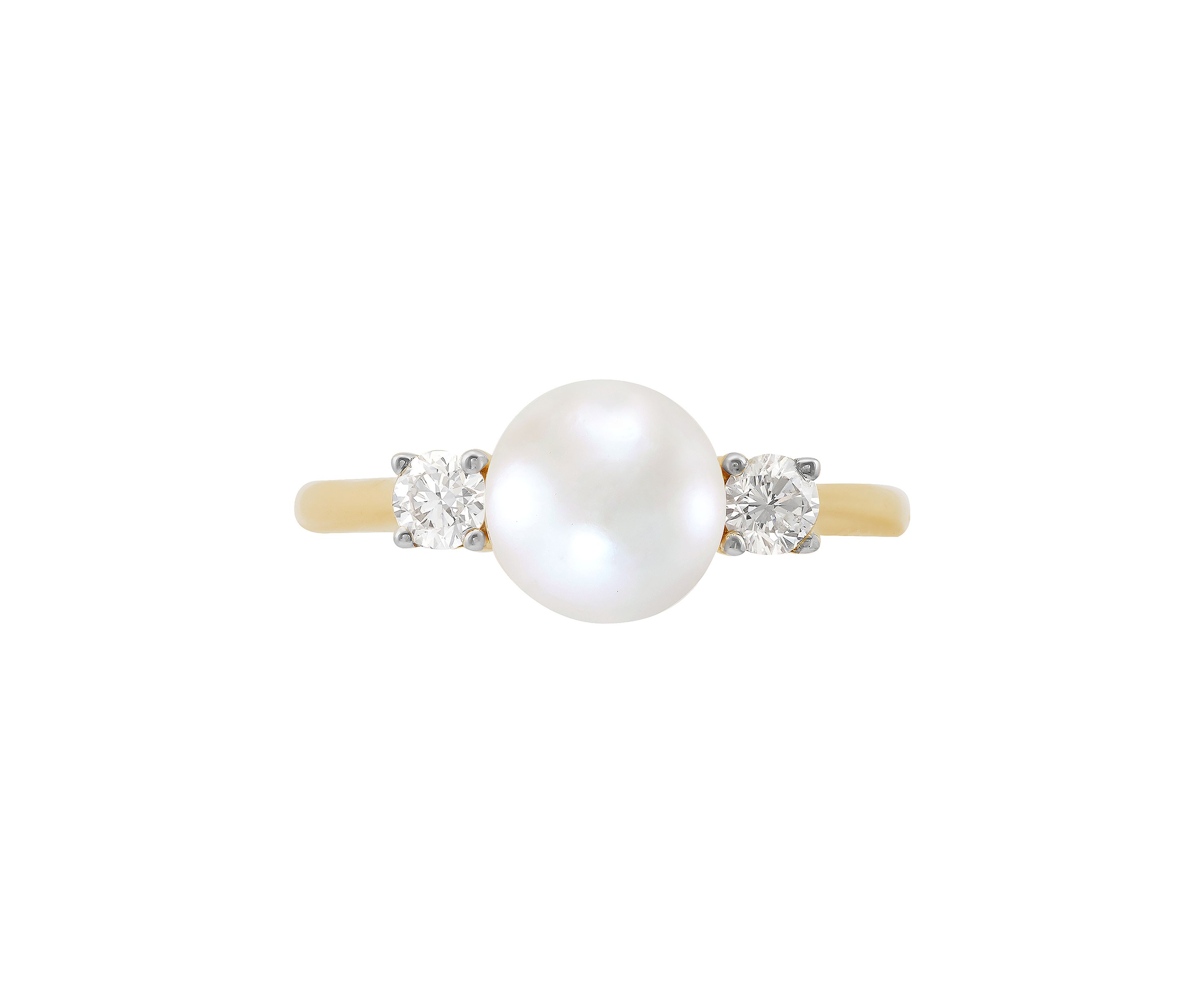 1/4 ct. t.w. Lab Grown Diamond and Lab Grown Pearl Ring in 10K Yellow Gold