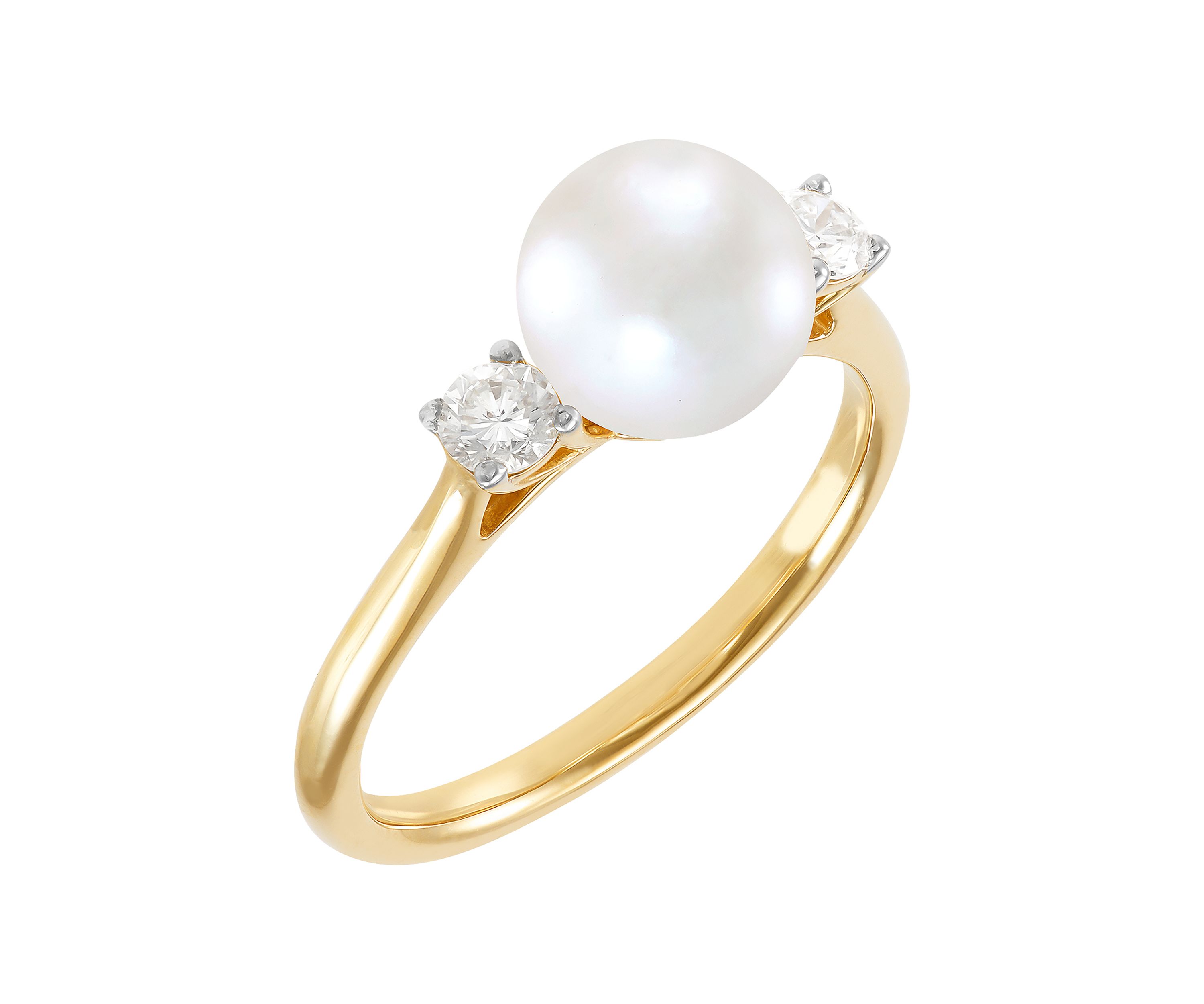 1/4 ct. t.w. Lab Grown Diamond and Lab Grown Pearl Ring in 10K Yellow Gold
