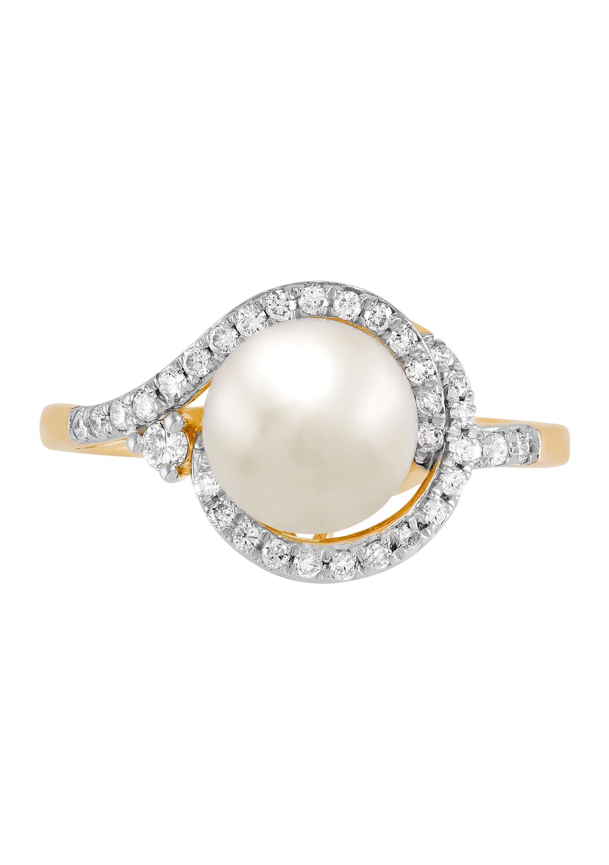 1/4 ct. t.w. Lab Grown Diamond and 8-8.5 Millimeter Button Pearl Ring in 10K Yellow Gold