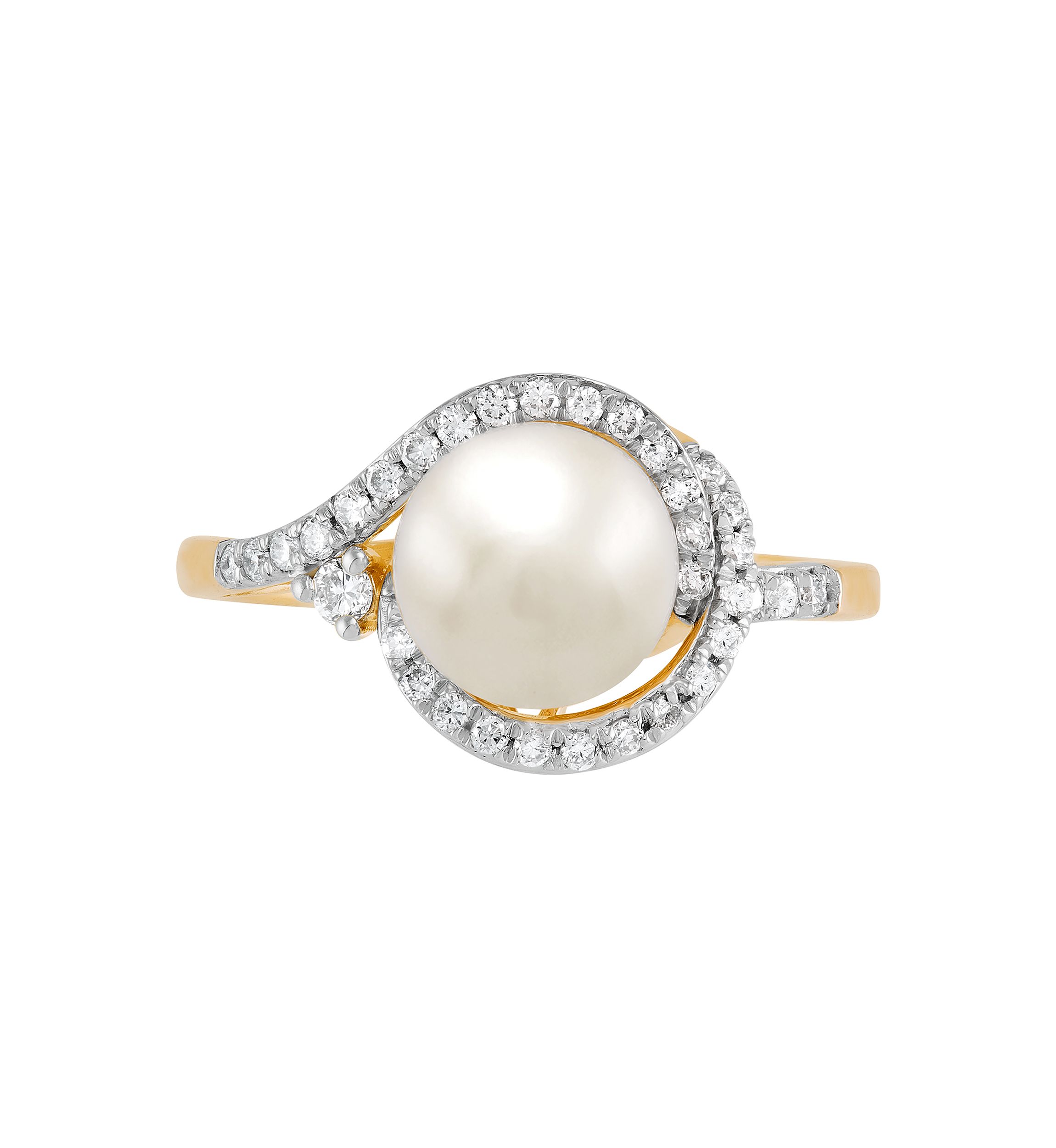 1/4 ct. t.w. Lab Grown Diamond and 8-8.5 Millimeter Button Pearl Ring in 10K Yellow Gold