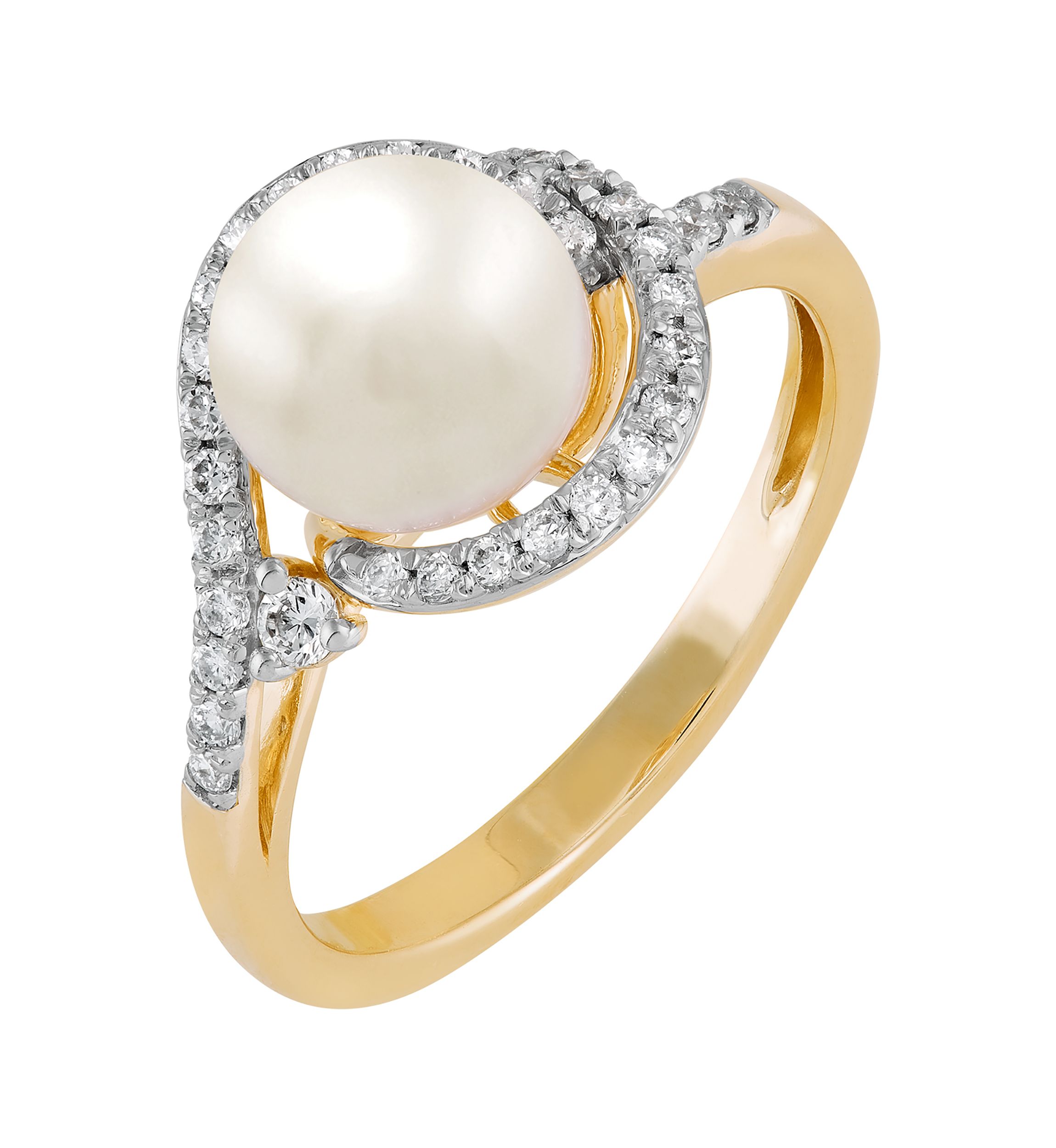 1/4 ct. t.w. Lab Grown Diamond and 8-8.5 Millimeter Button Pearl Ring in 10K Yellow Gold
