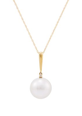 Belk & Co 13.8 ct. White Ming Pearl with 0.015 ct. t.w. Diamond Pendant Necklace in 10K Yellow Gold