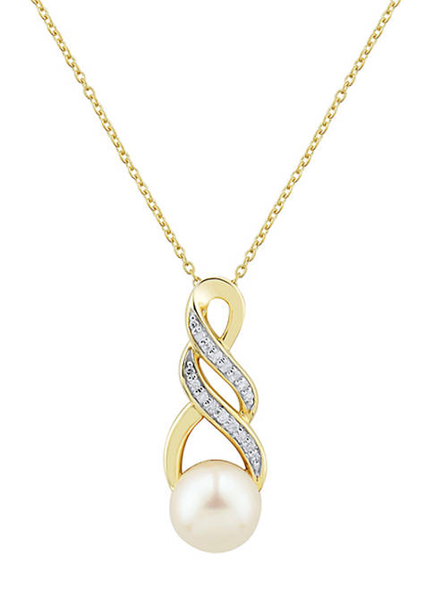 1/10 ct. t.w. Diamond and Pearl Pendant Necklace in 10K Yellow Gold