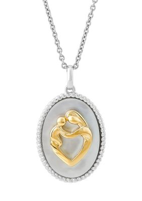 Belk & Co Mother of Pearl Pendant Necklace with 18" Cable Chain in Sterling Silver and 10K Yellow Gold, 18 in
