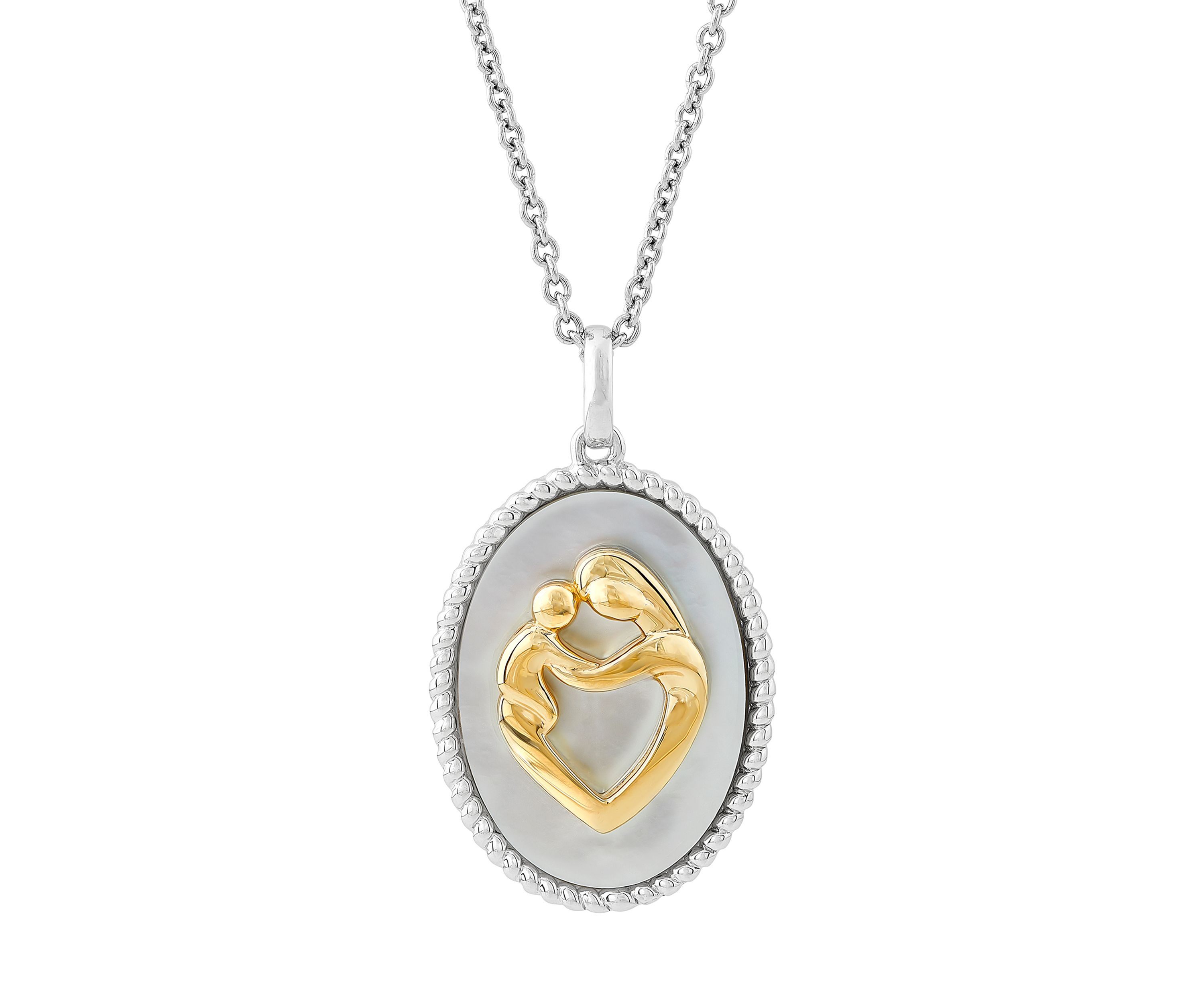 Mother of Pearl Pendant Necklace with 18" Cable Chain in Sterling Silver and 10K Yellow Gold