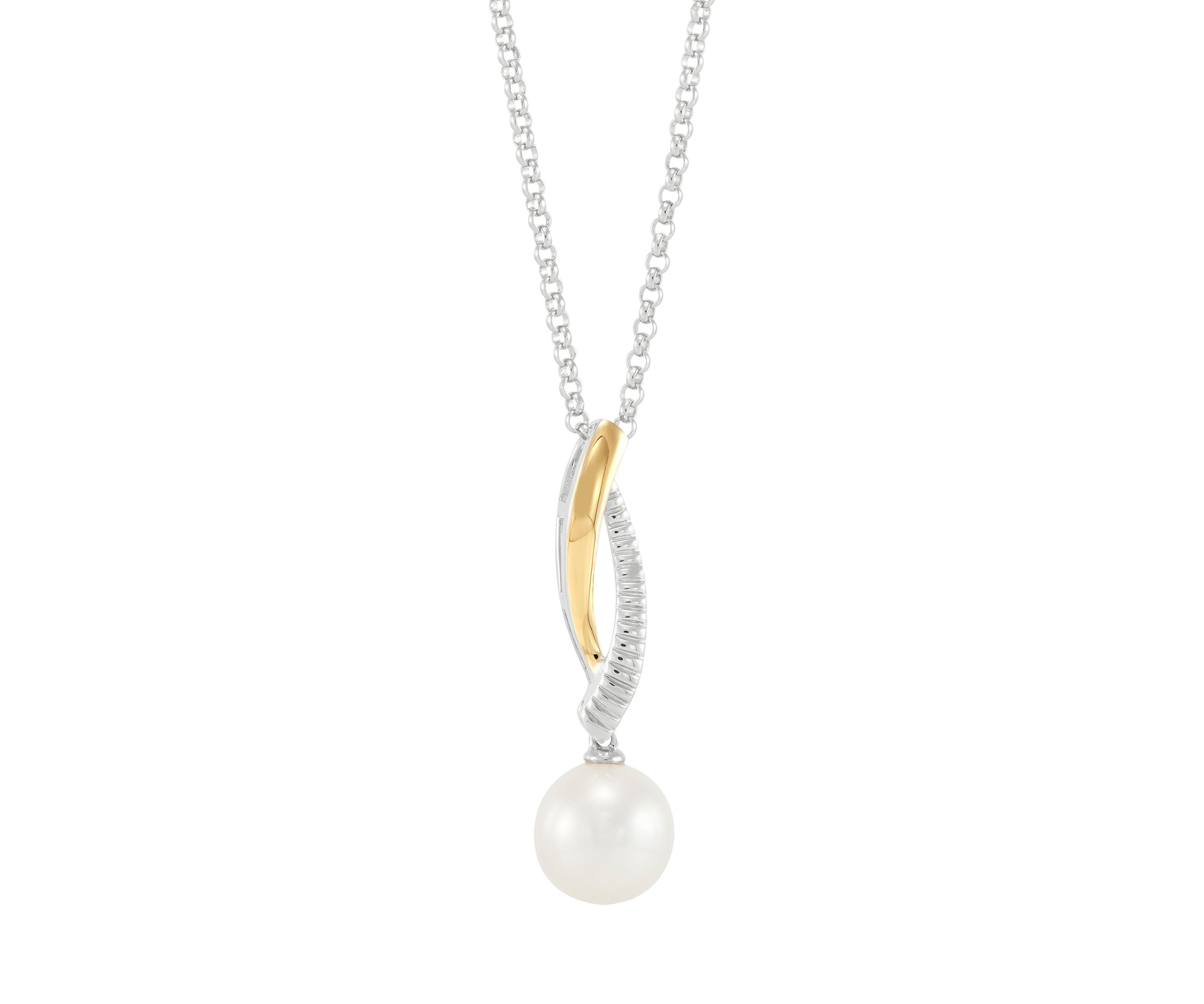 Freshwater Pearl Pendant Necklace with 18 Rolo Chain in Sterling Silver & 10K Yellow Gold