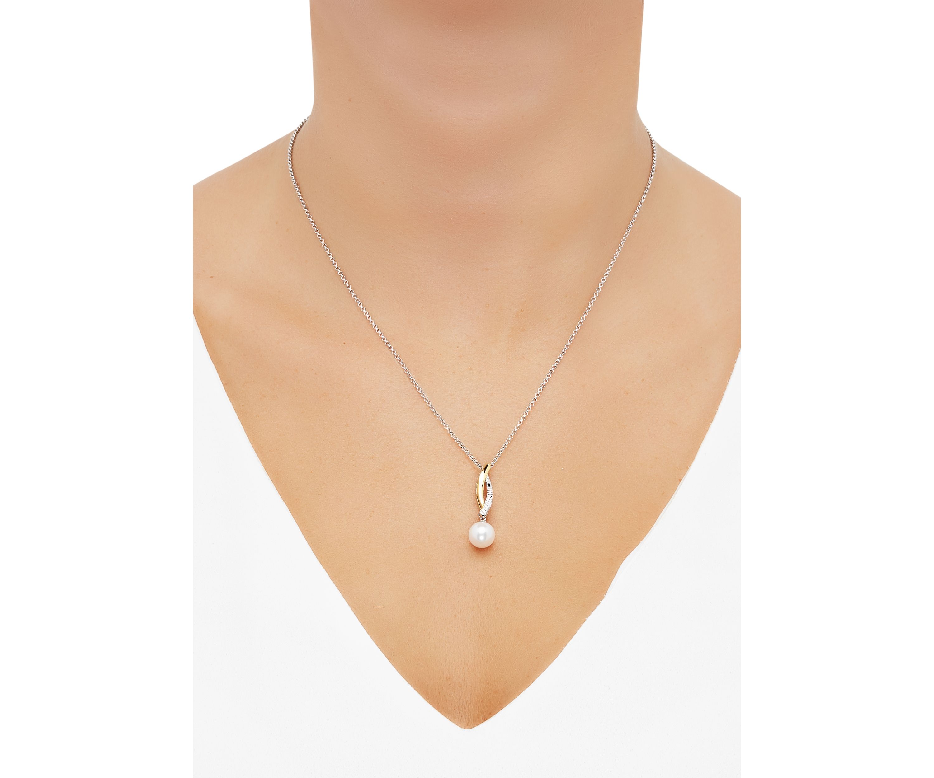 Freshwater Pearl Pendant Necklace with 18 Rolo Chain in Sterling Silver & 10K Yellow Gold