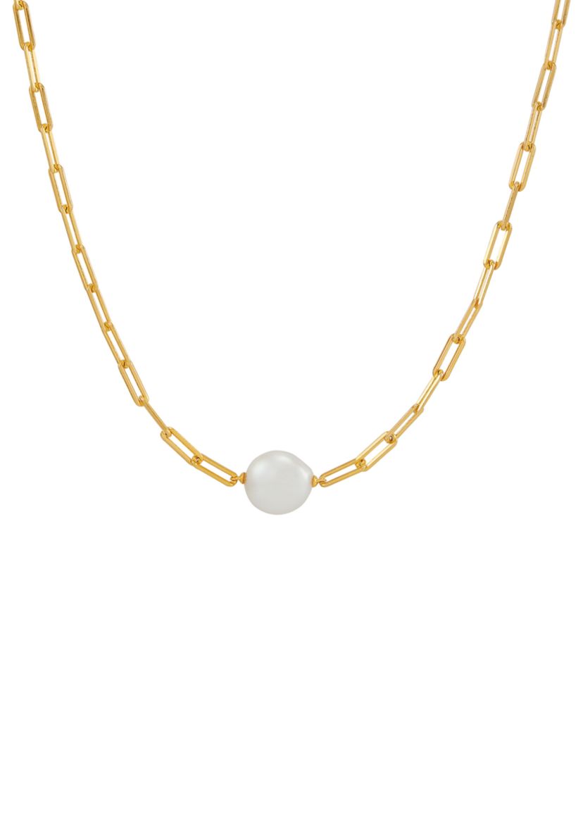 Freshwater Pearl Necklace in Gold Over Silver