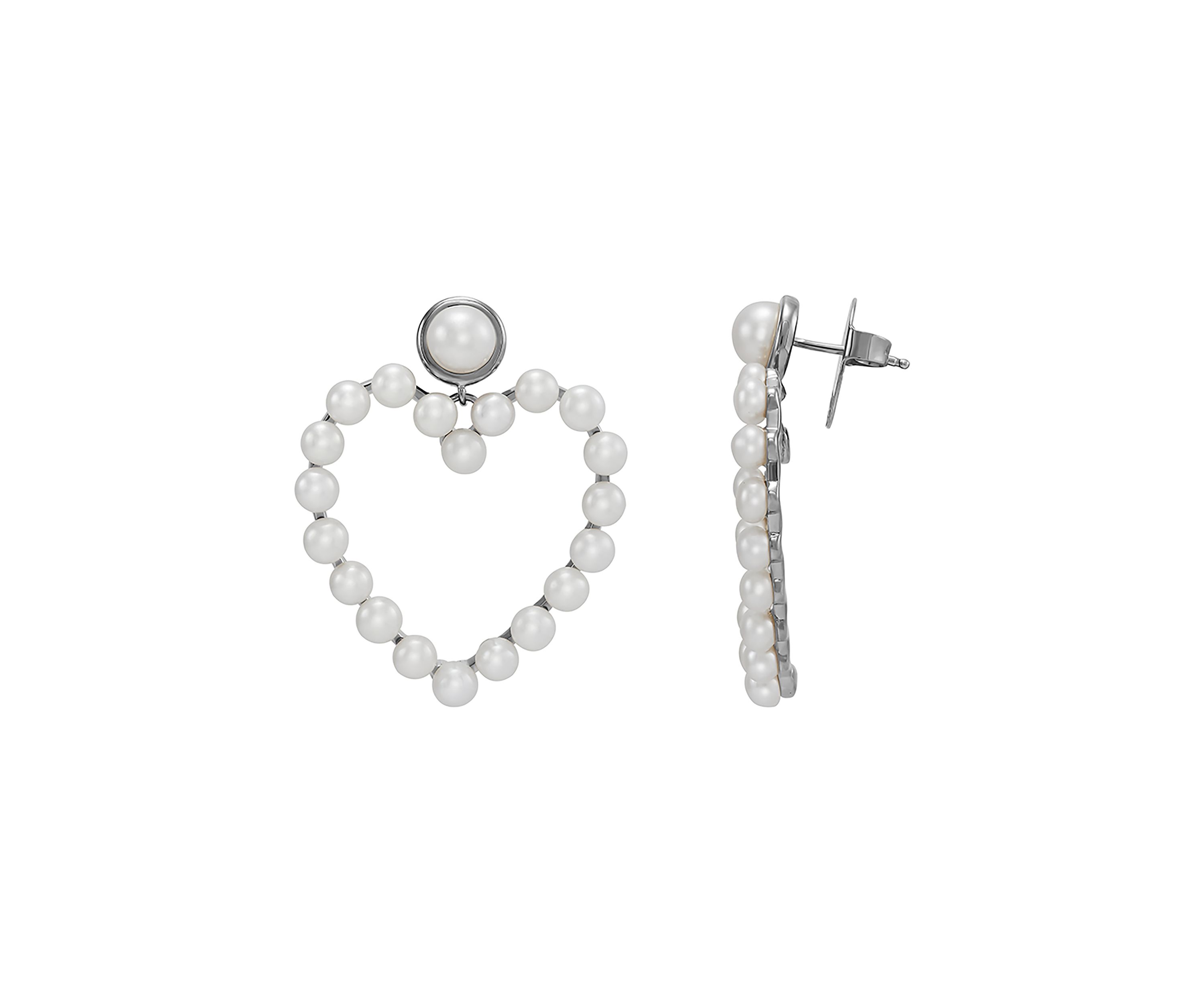 Pearl Heart Earrings in Sterling Silver