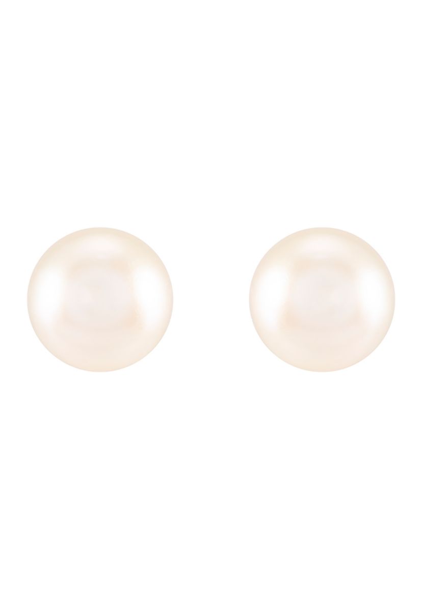 8-8.5 Millimeter White Round Pearl Stud Earrings in 14K Yellow Gold