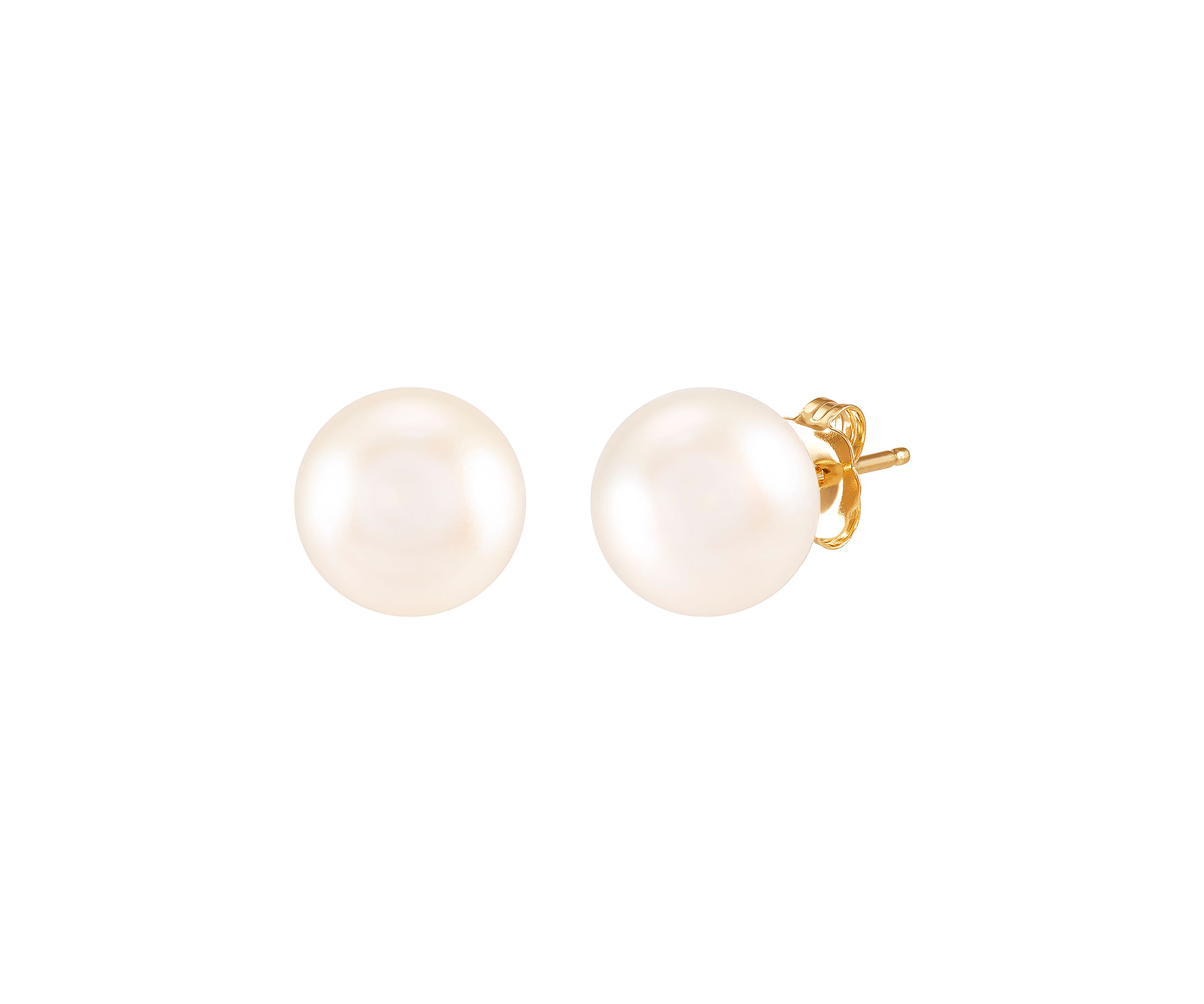 8-8.5 Millimeter White Round Pearl Stud Earrings in 14K Yellow Gold