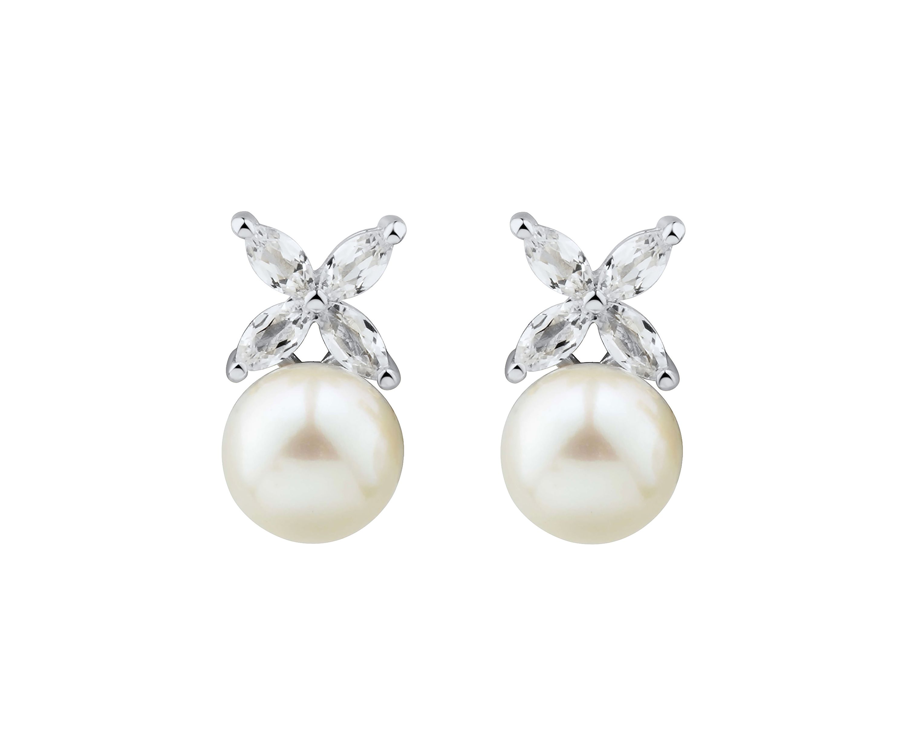 Pearl and Lab Created White Sapphire Earrings in Sterling Silver