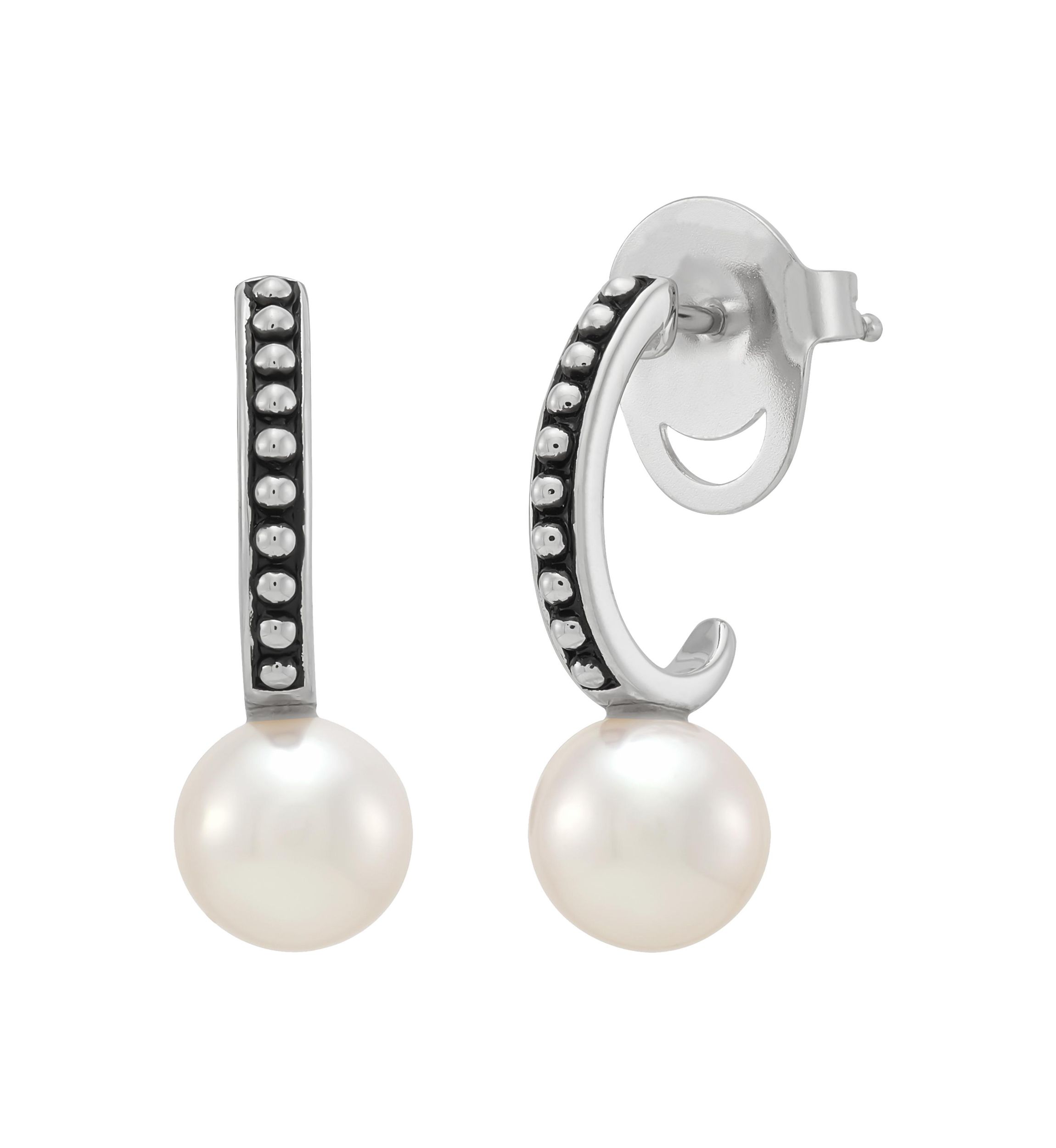 Pearl Hoop Earrings in Sterling Silver