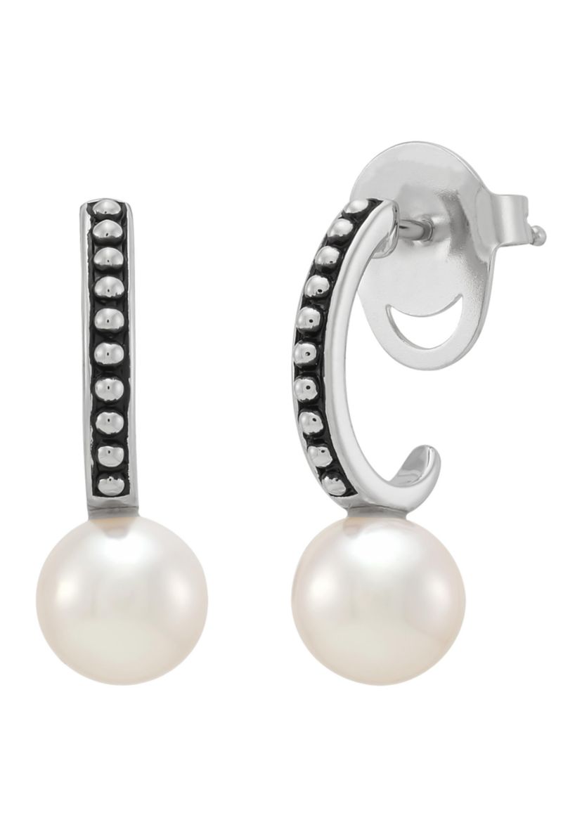 Pearl Hoop Earrings in Sterling Silver
