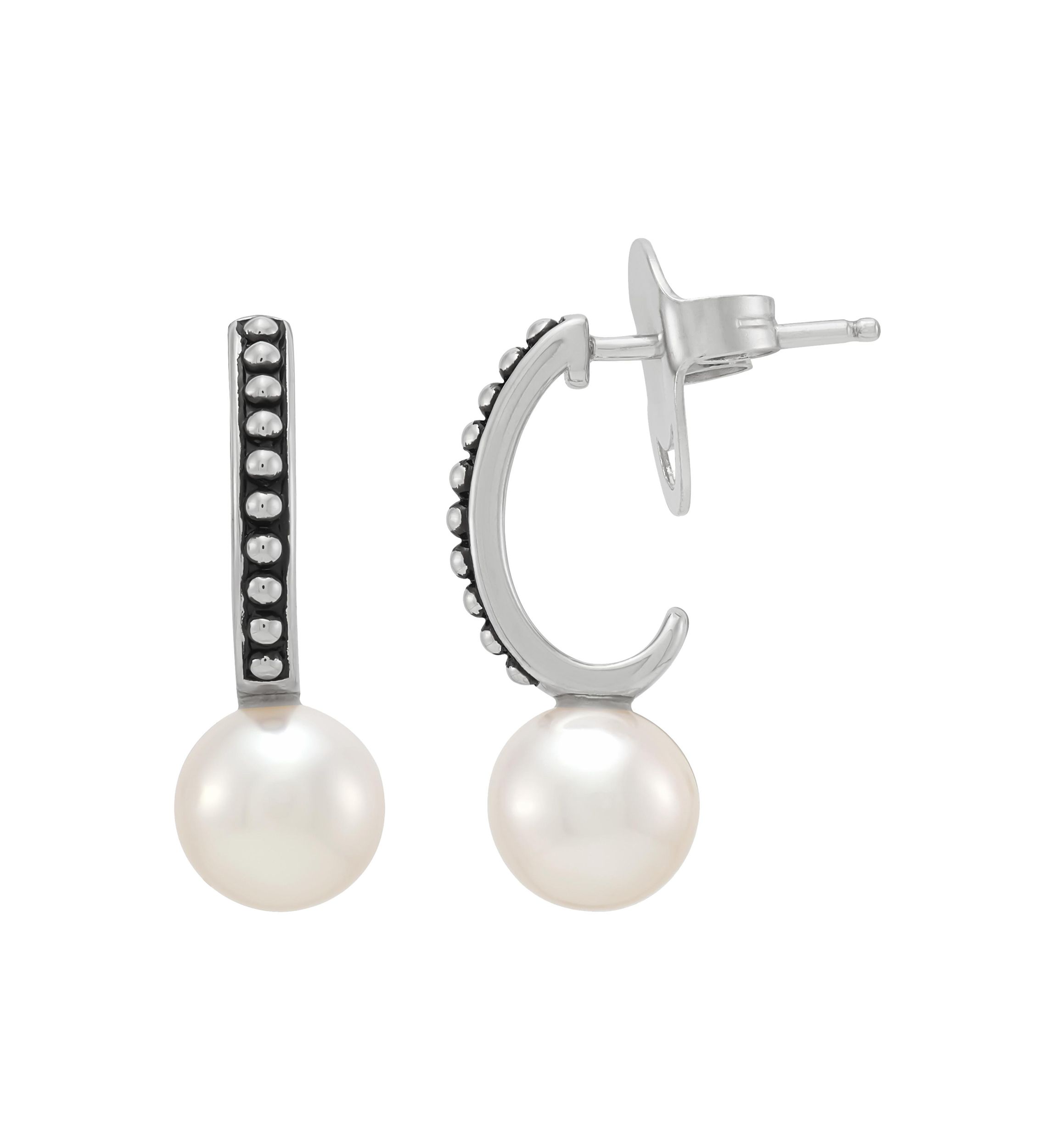 Pearl Hoop Earrings in Sterling Silver