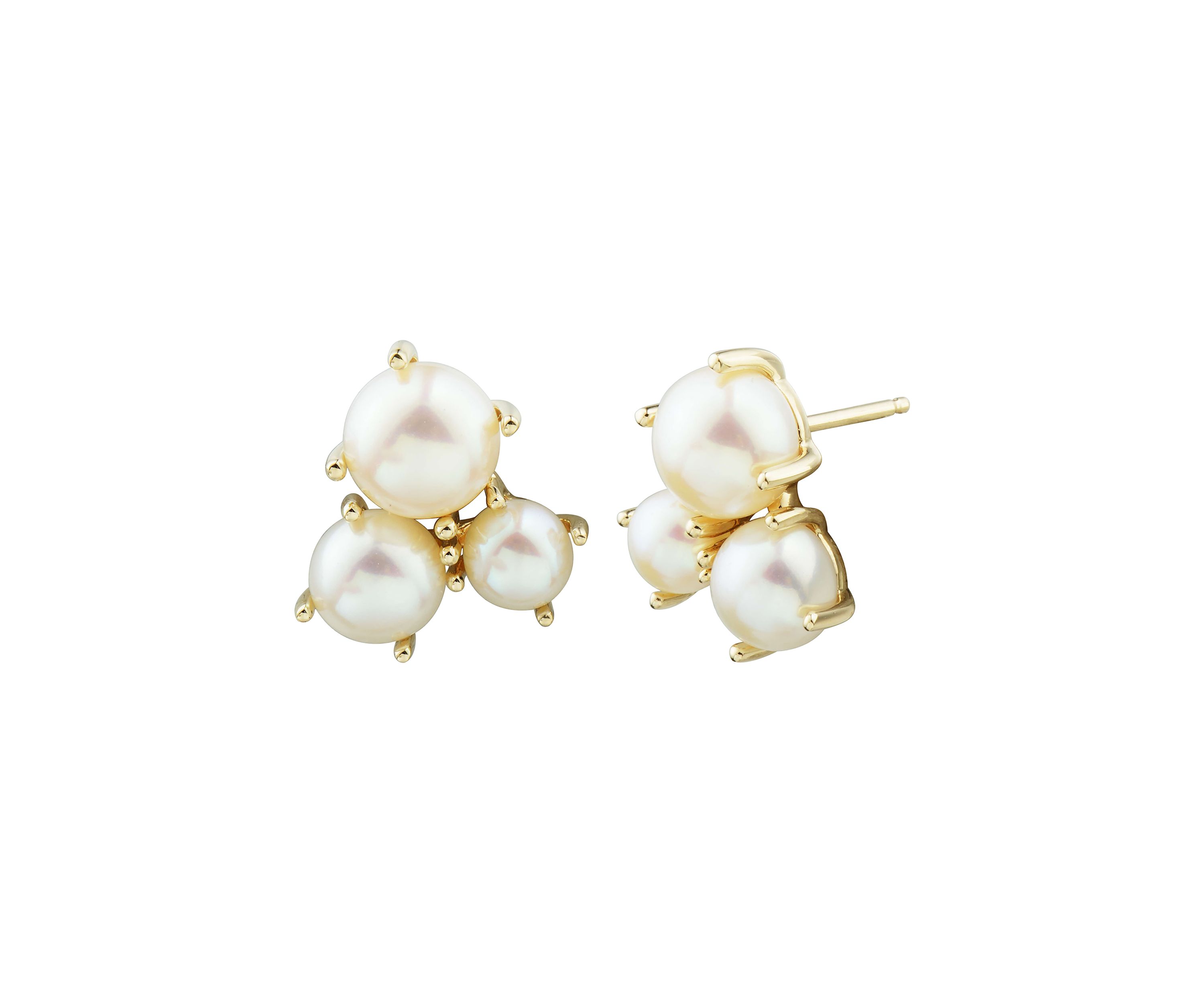7-7.5 Millimeter 3 Pearl Button Earrings in 10K Yellow Gold