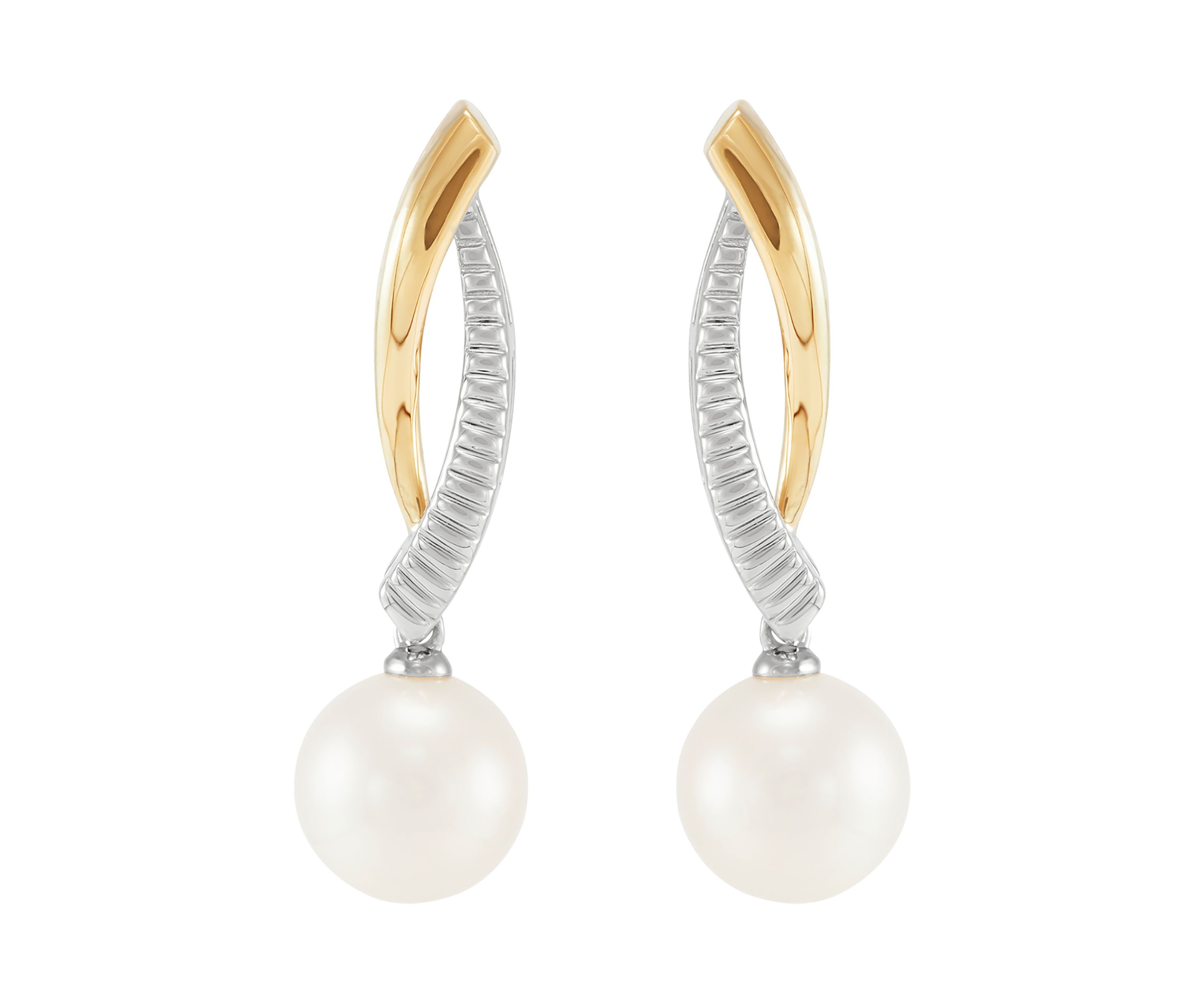 Freshwater Pearl Earrings in Sterling Silver & 10K Yellow Gold
