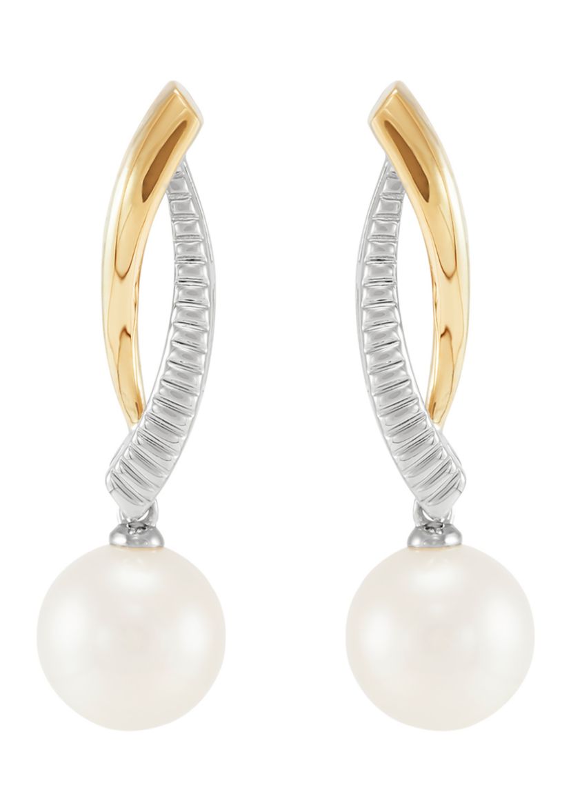 Freshwater Pearl Earrings in Sterling Silver & 10K Yellow Gold