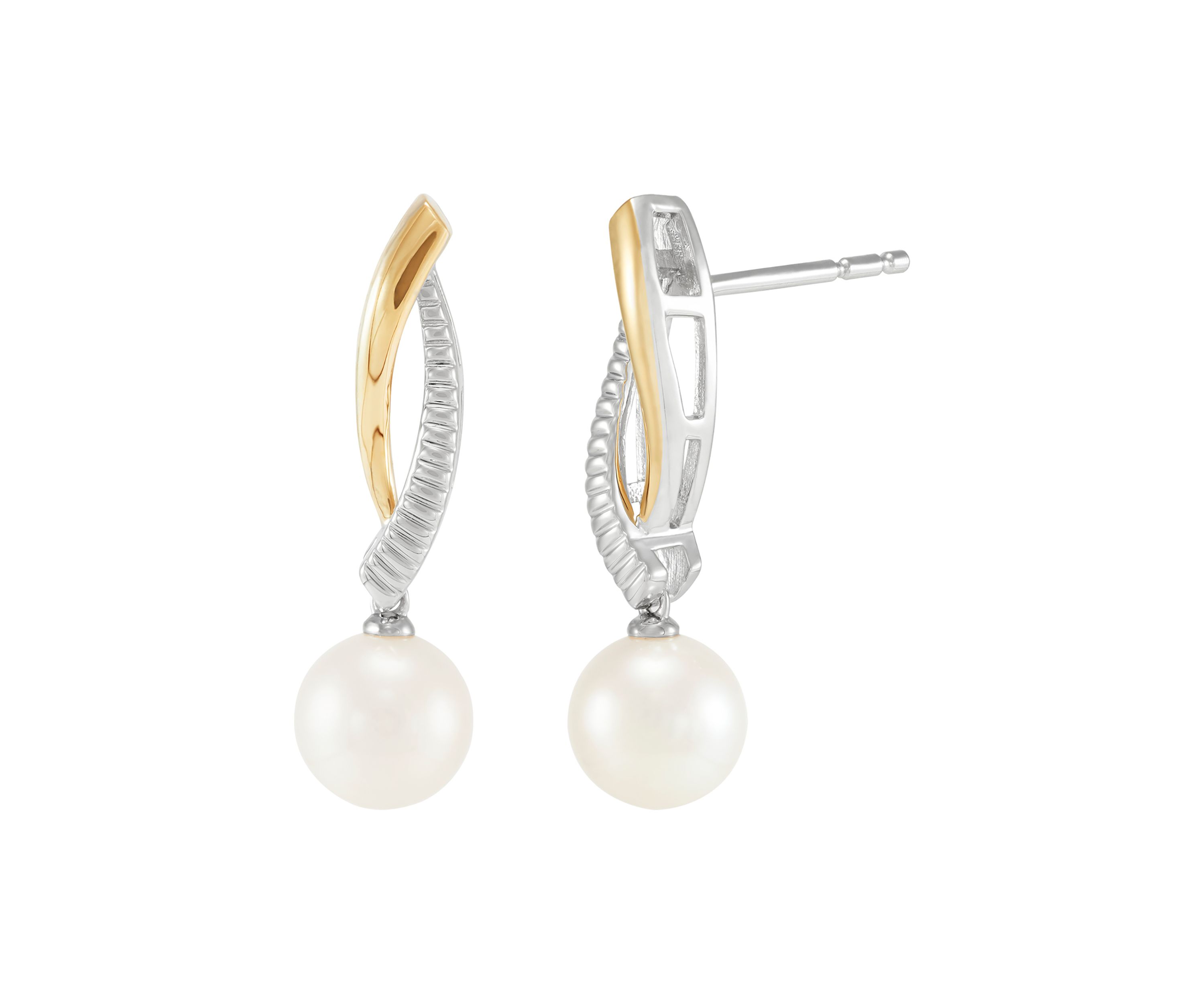 Freshwater Pearl Earrings in Sterling Silver & 10K Yellow Gold