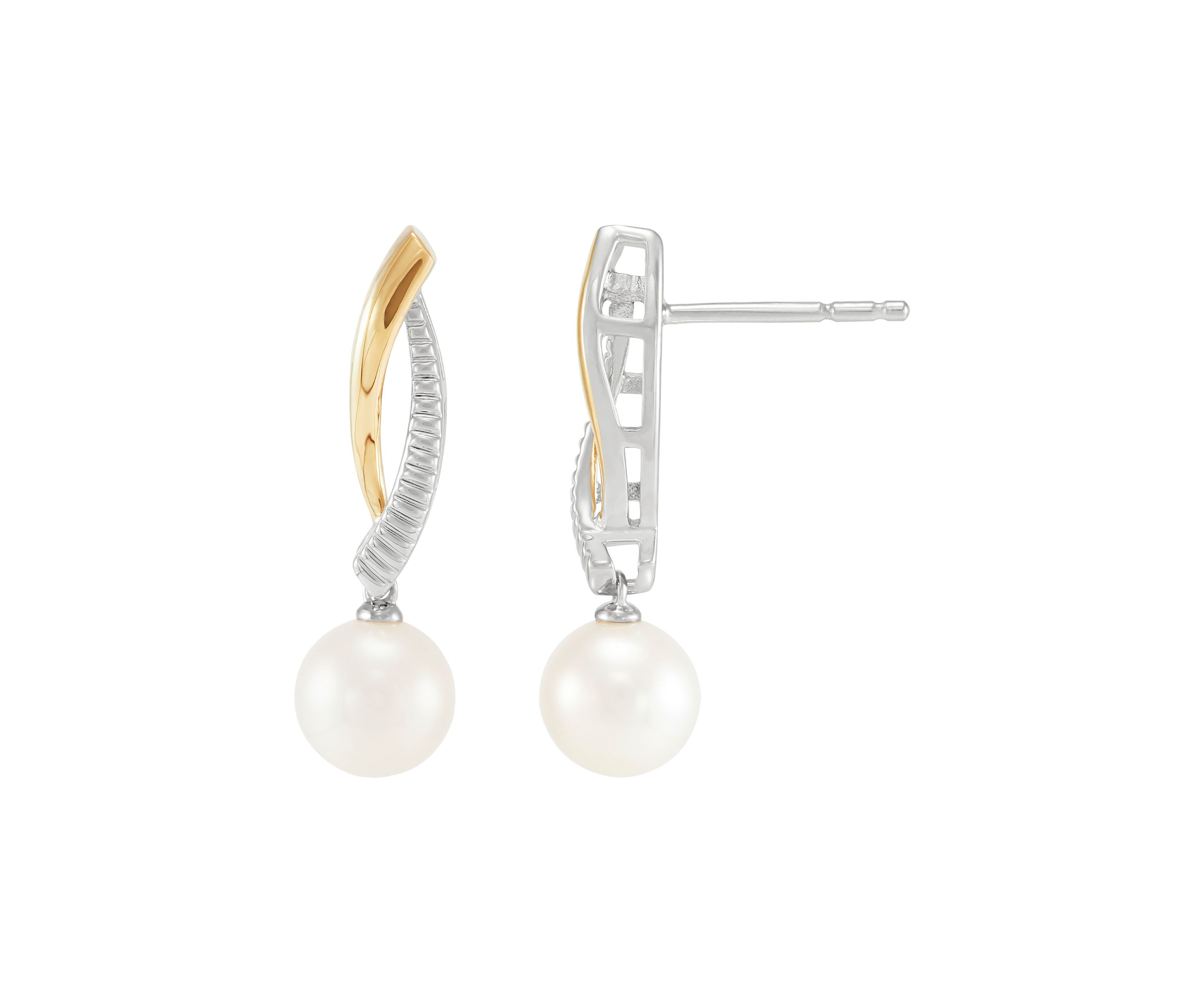 Freshwater Pearl Earrings in Sterling Silver & 10K Yellow Gold